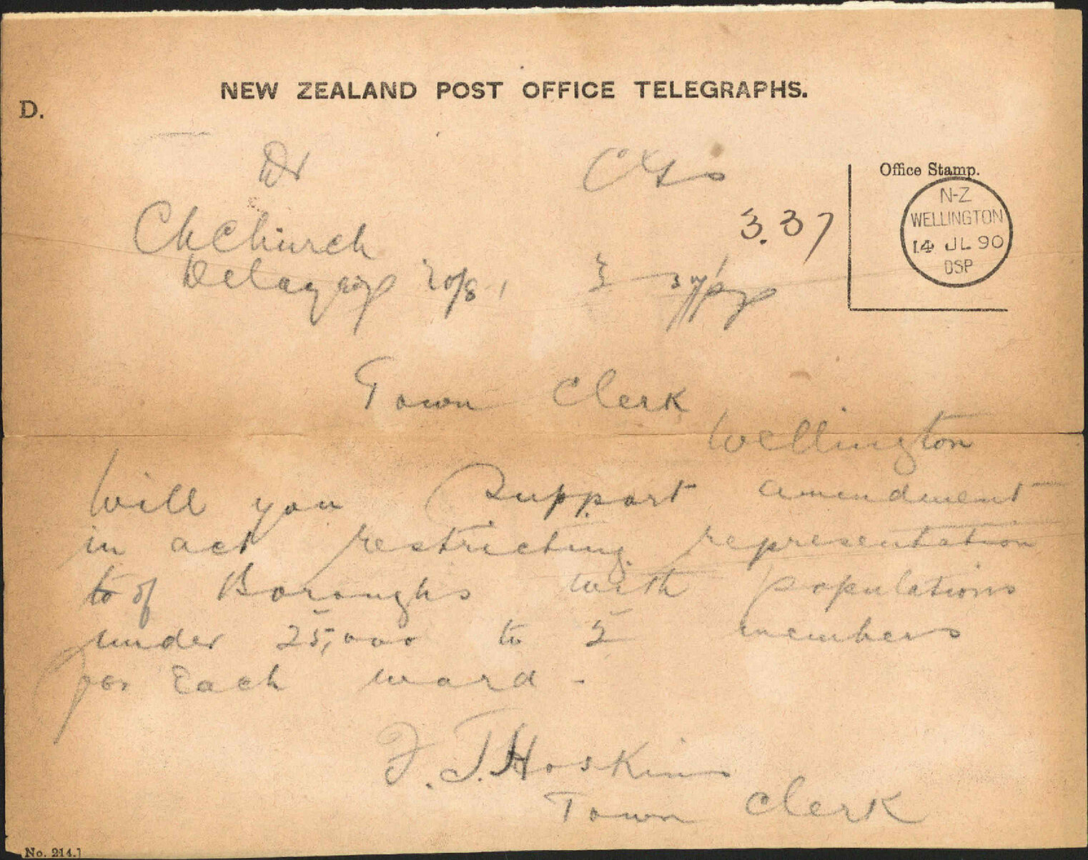 Representation of boroughs - Town Clerk, Christchurch