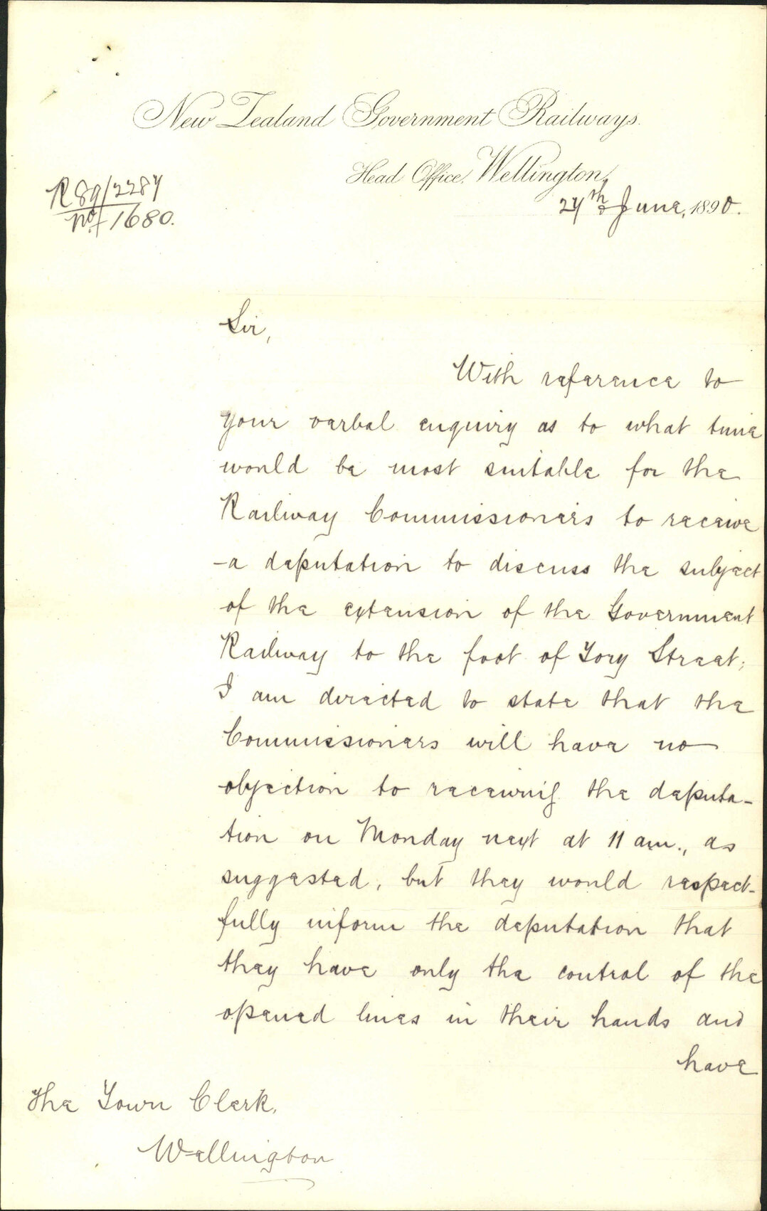 Extension of railway to Te Aro - Railway Commissioners