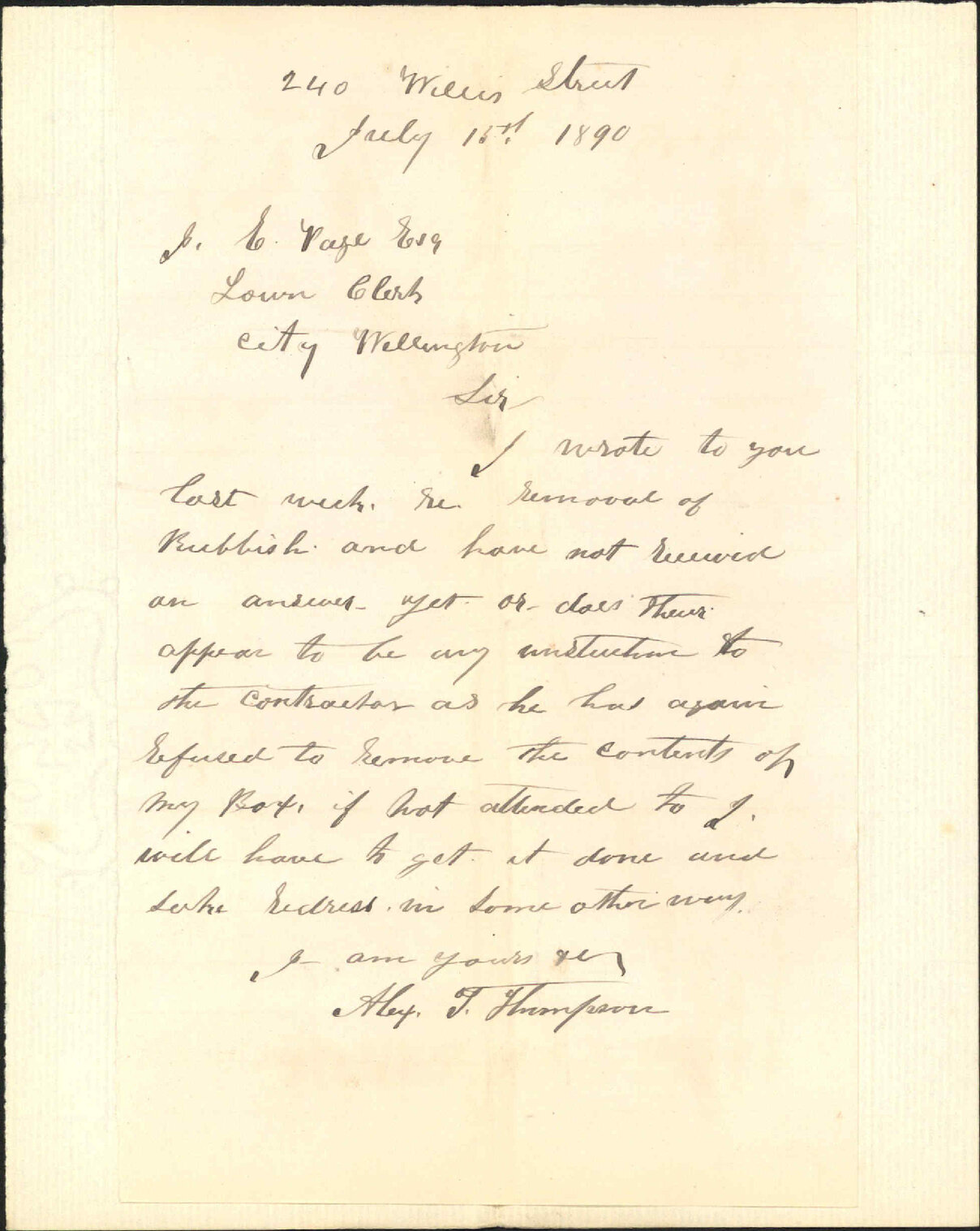 Further regarding non-removal of rubbish - A T Thompson
