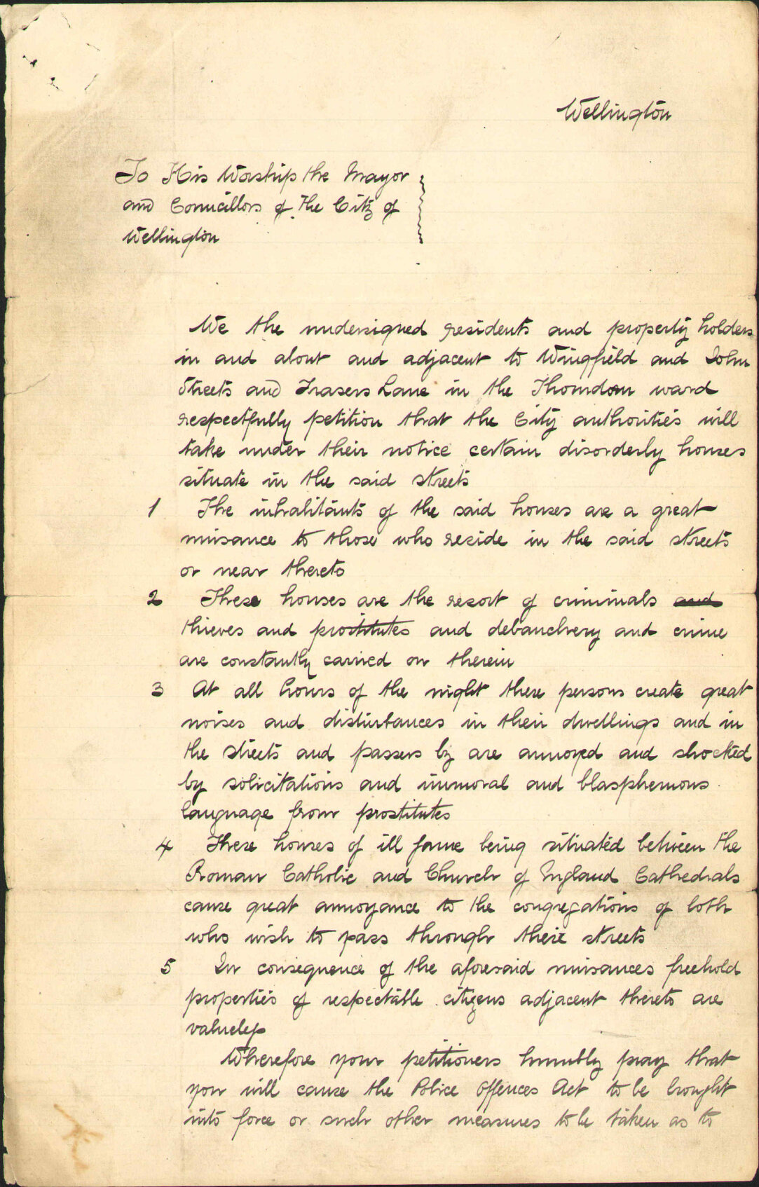Petition regarding disorderly houses - A Campion and others