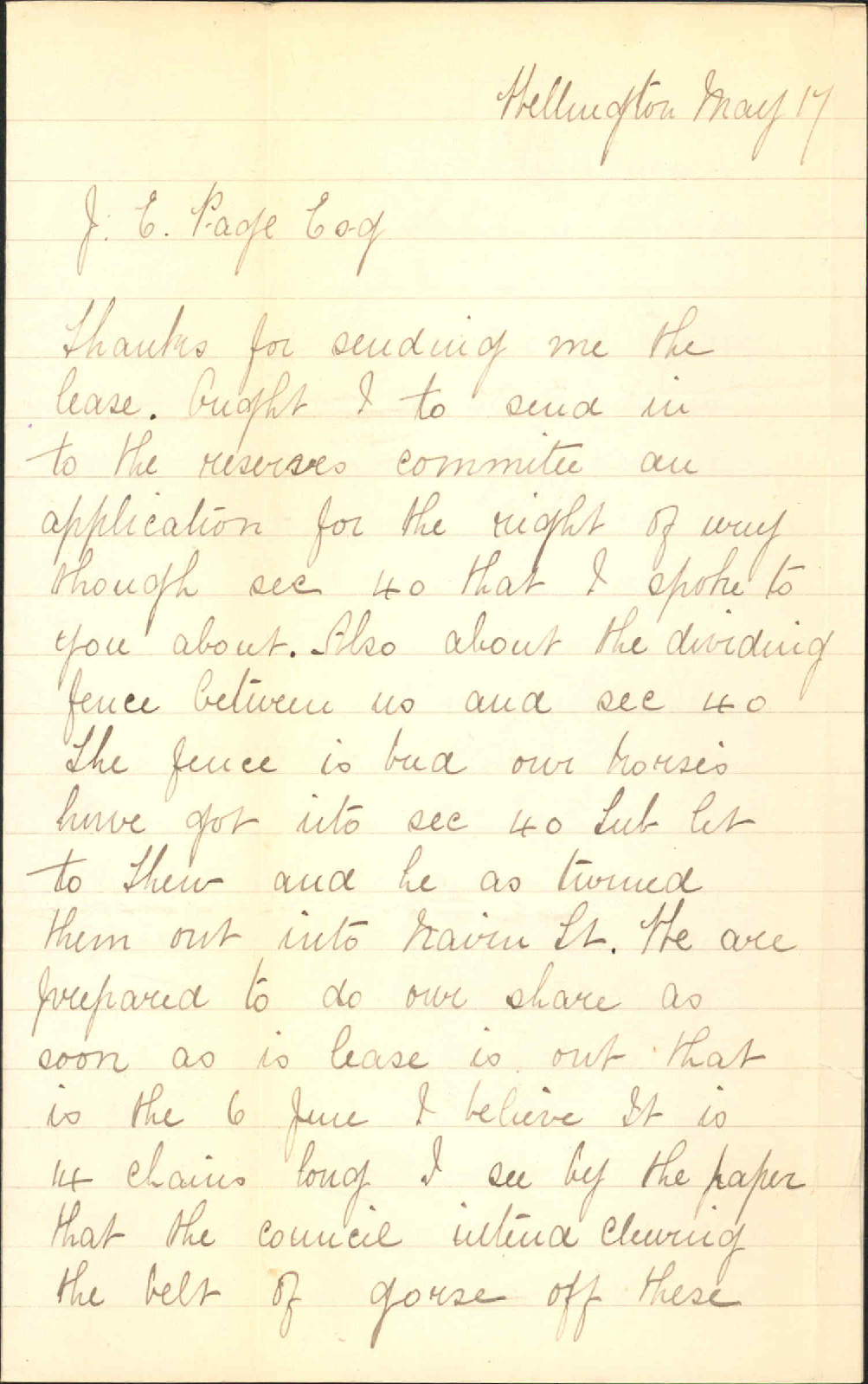 (a) Lease of Town Belt (b) Rates - A W G Fitchett