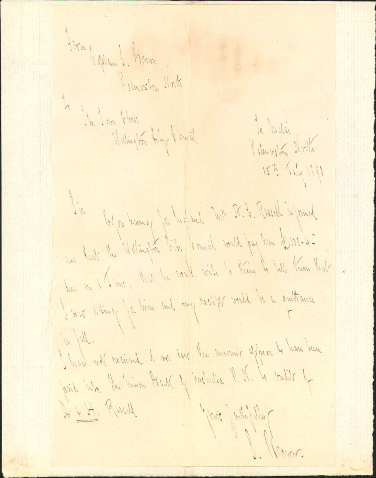 A E Russell's account - Captain Brown, Palmerston North
