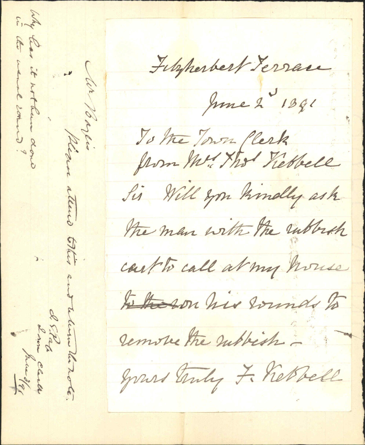 Wanting dustman to call - Mr Thomas Kebbell
