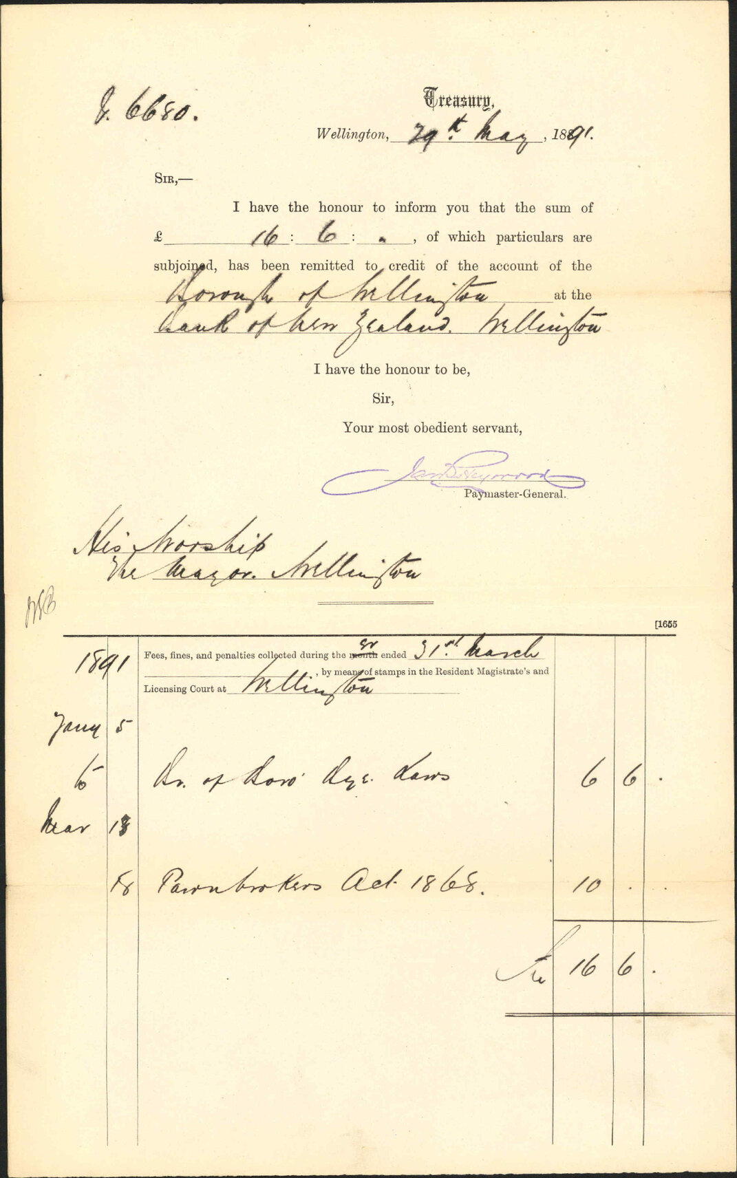 Advising payment of fees - Treasury
