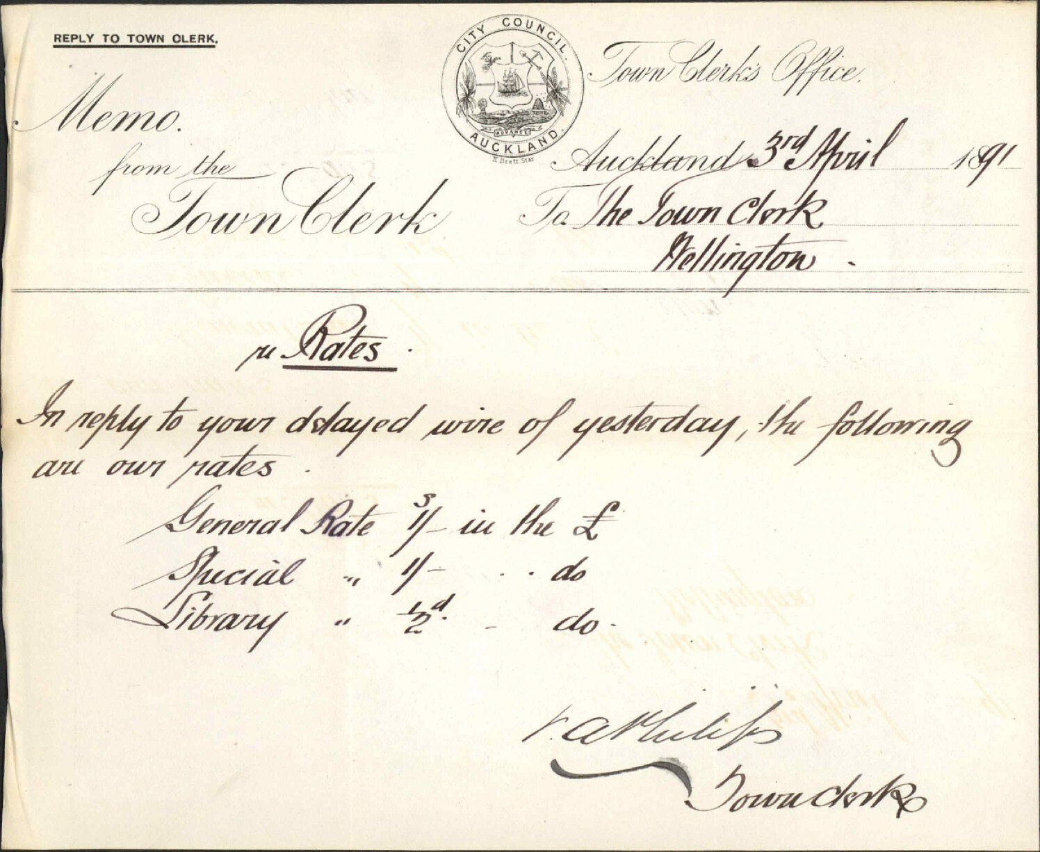 Rates - Town Clerk, Auckland
