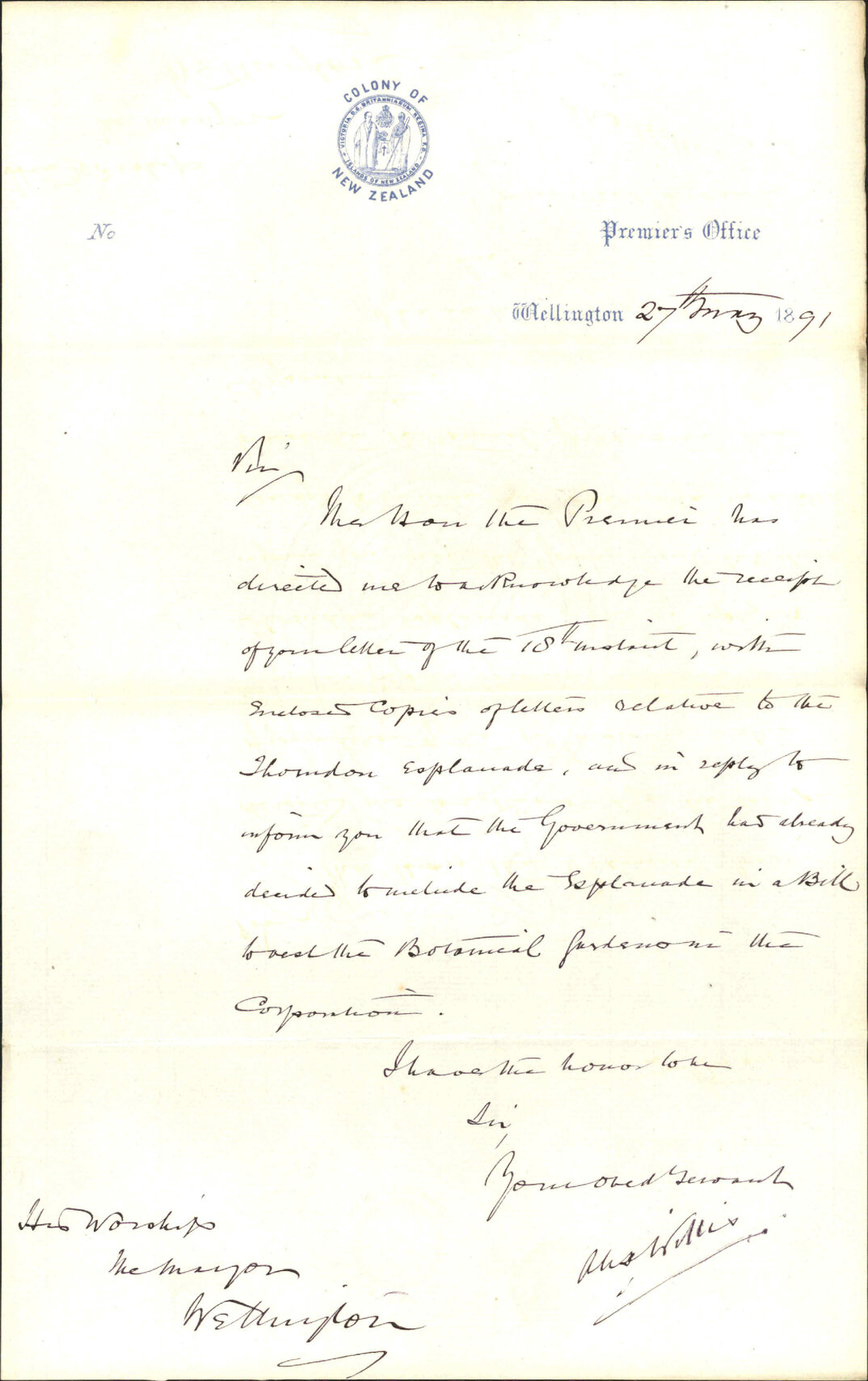 Thorndon Esplanade - His Honour the Premier