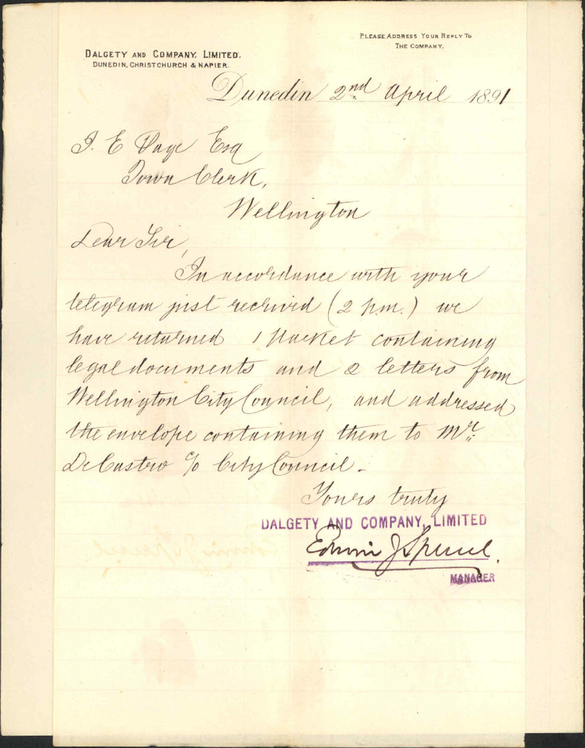 Mr C De Castro's letters - Dalgety and Company