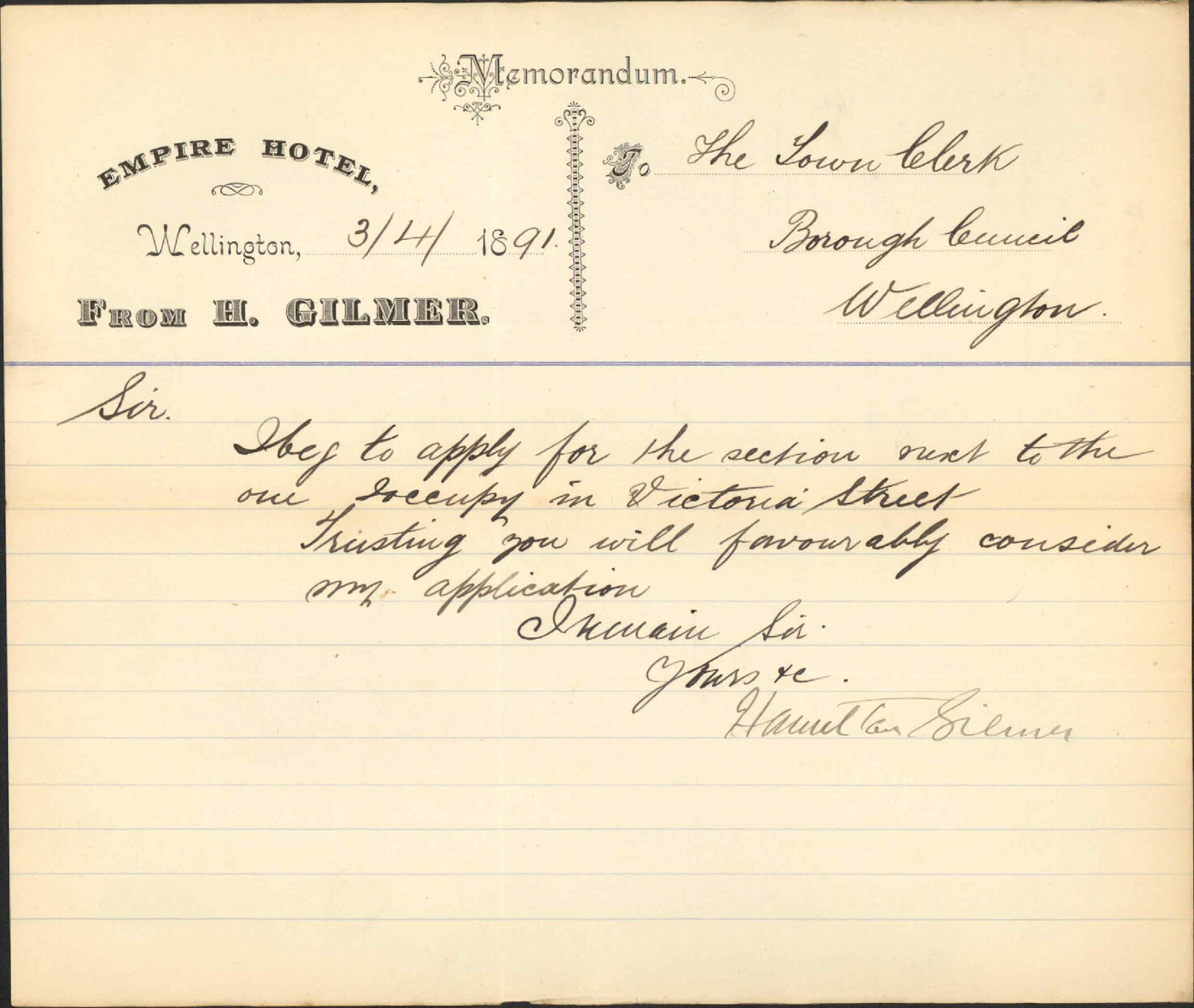 Tender for section of land at Victoria Street - H Gilmer
