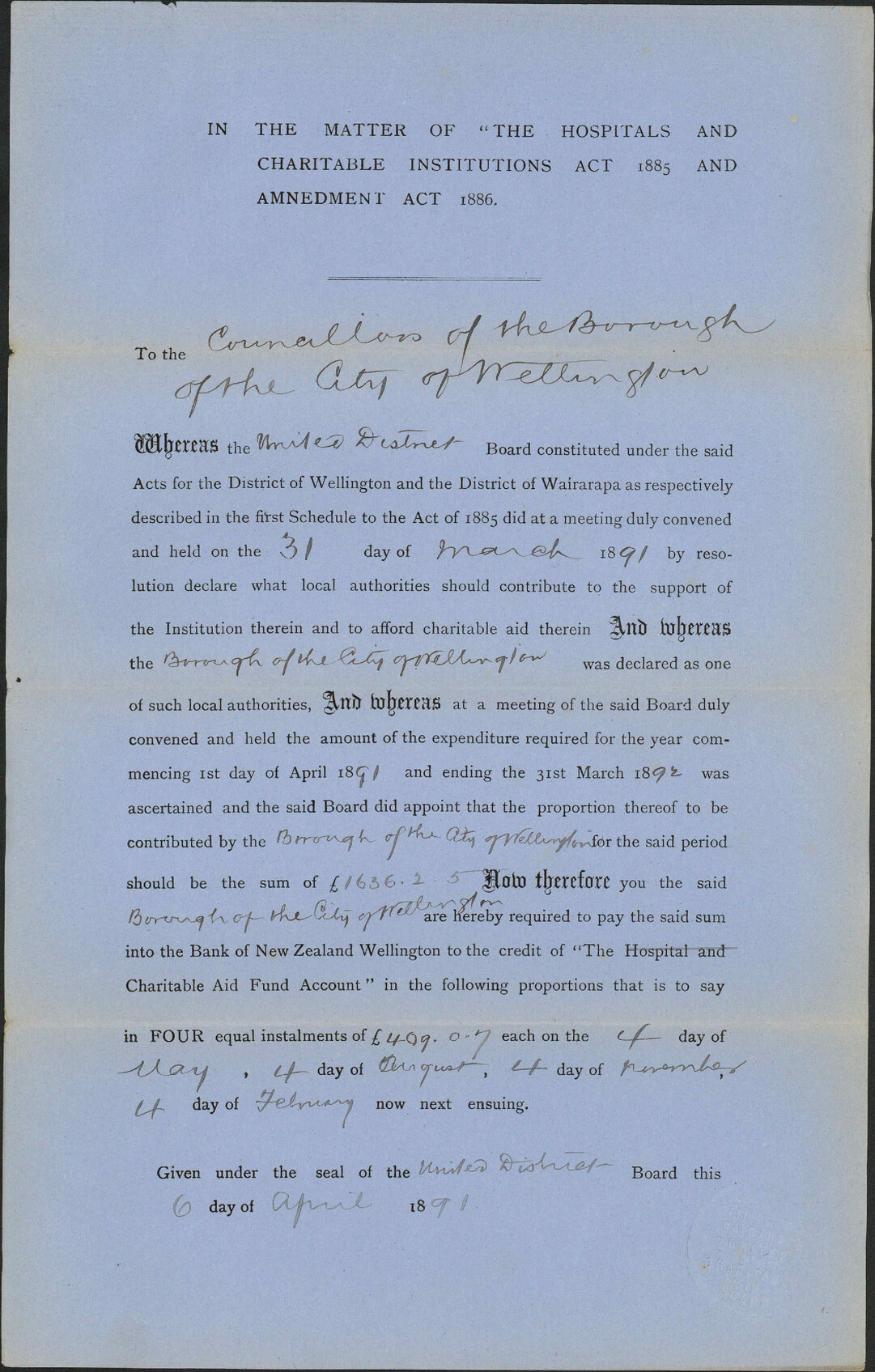 Requisition for 1891-2 - Charitable Aid Board