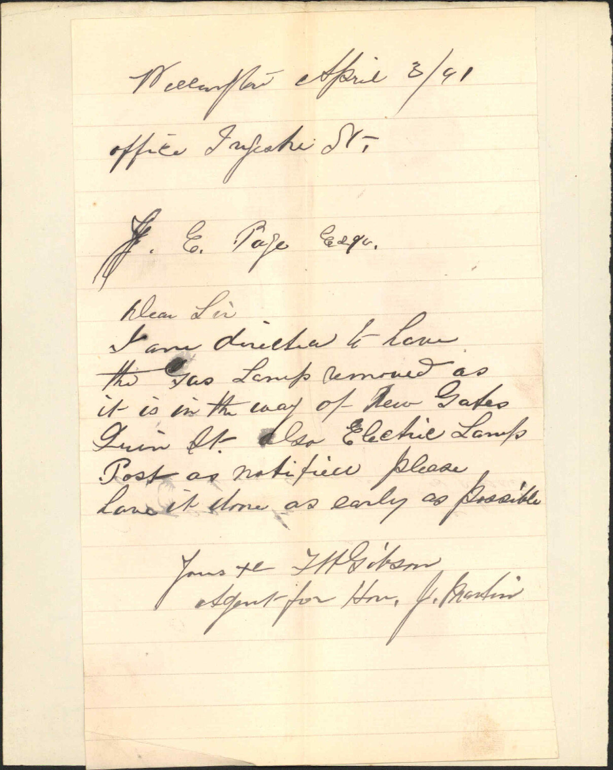 Asking removal of lamp - J Martin