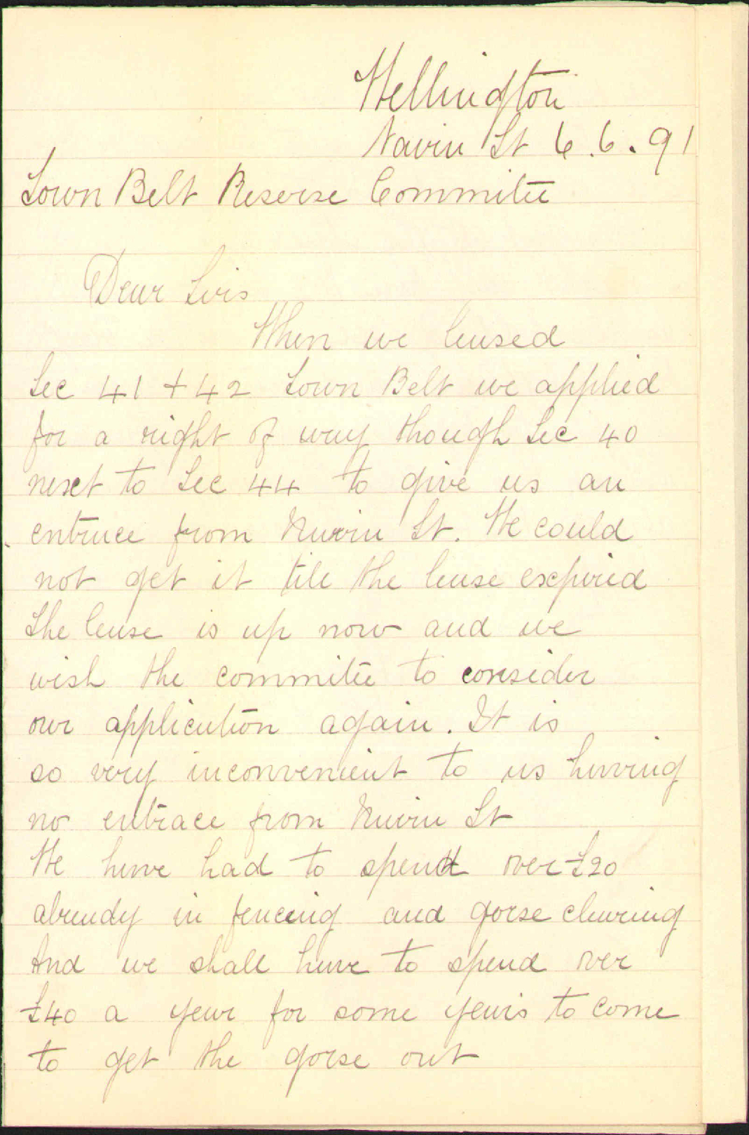 Lease of sections 41 and 41 Town Belt - A G W Fitchett