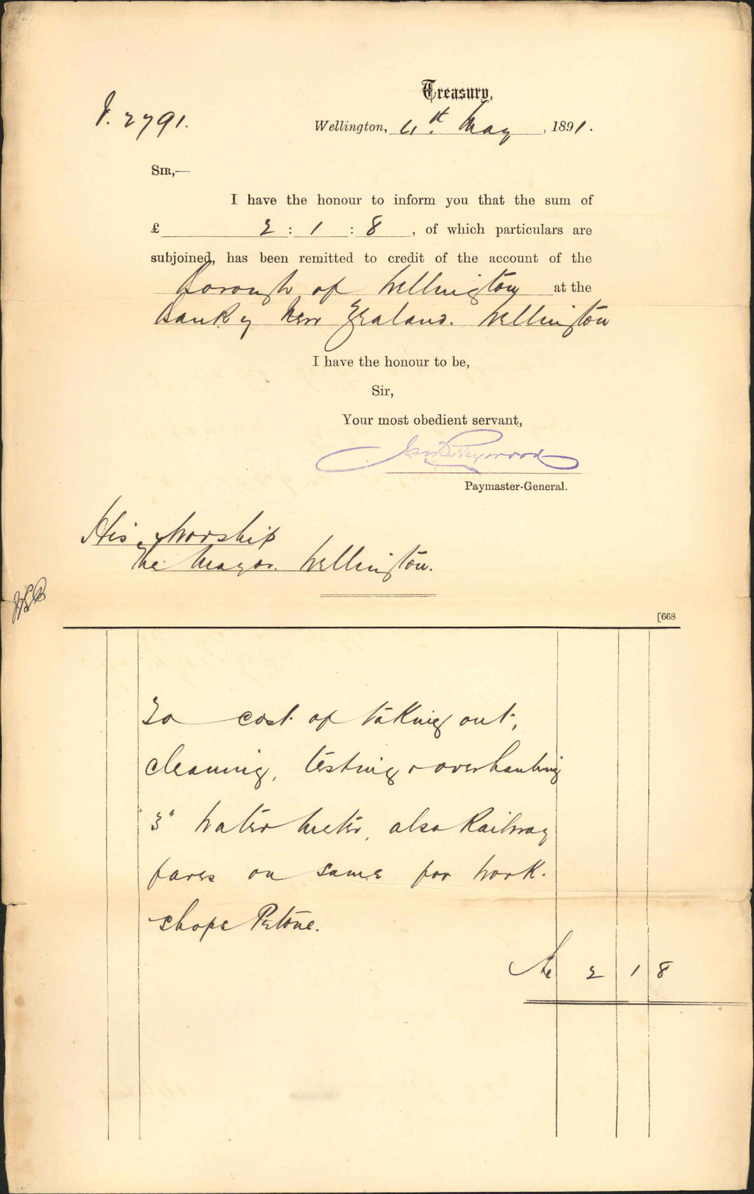 Asking payment of account - Treasury