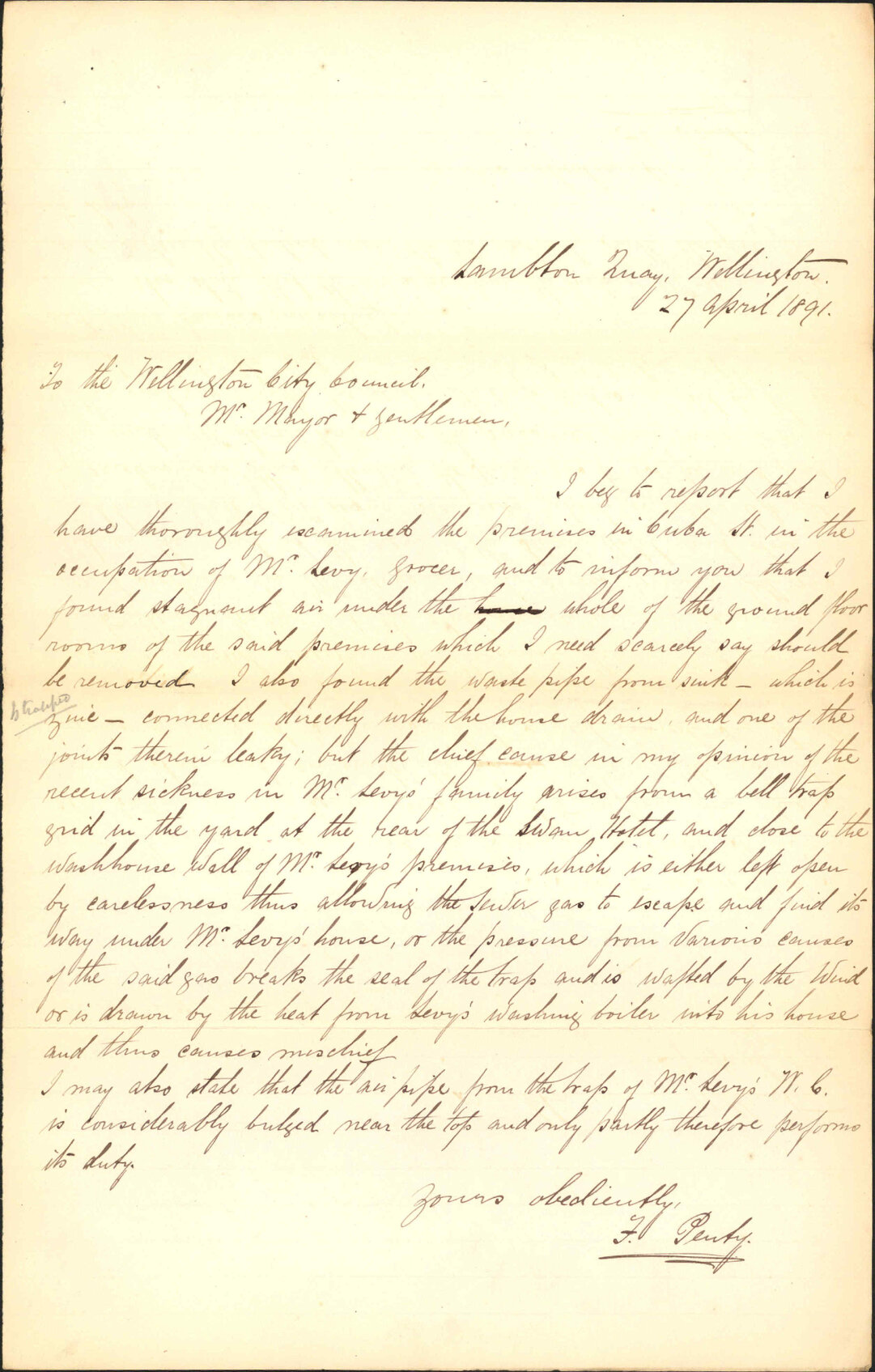 Report on Levy's premises Cuba Street - F Penty