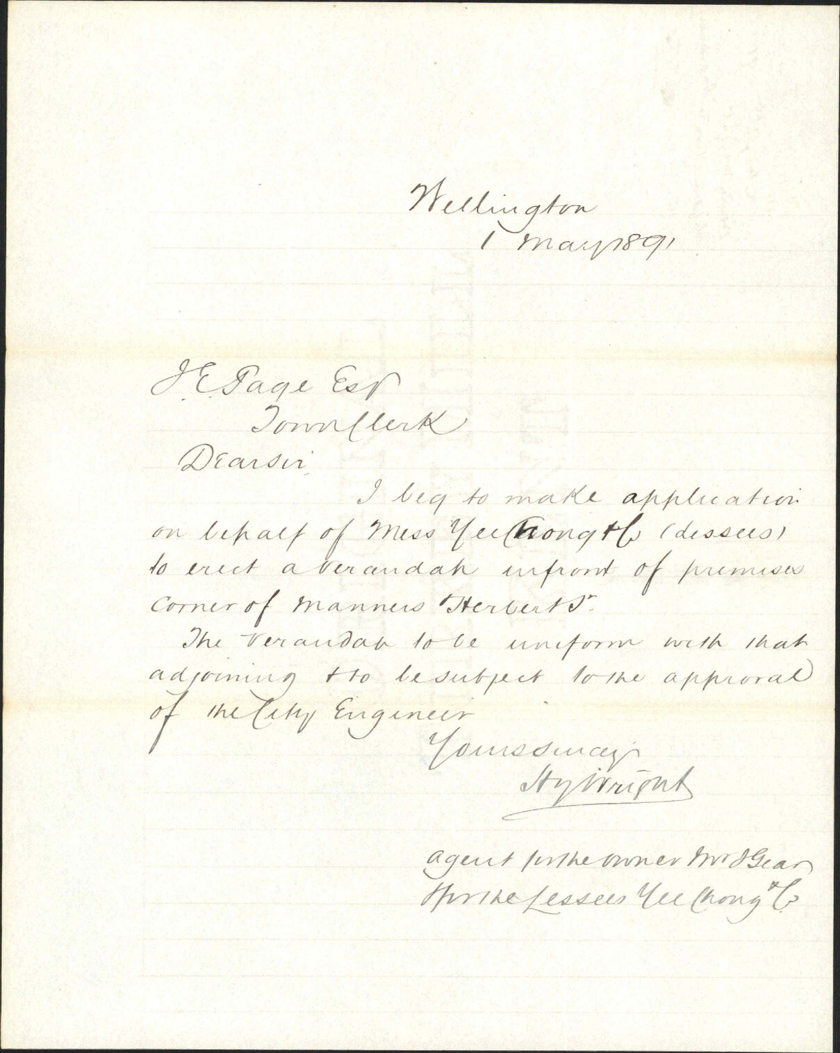 Application regarding verandah in Manners Street - Henry Wright