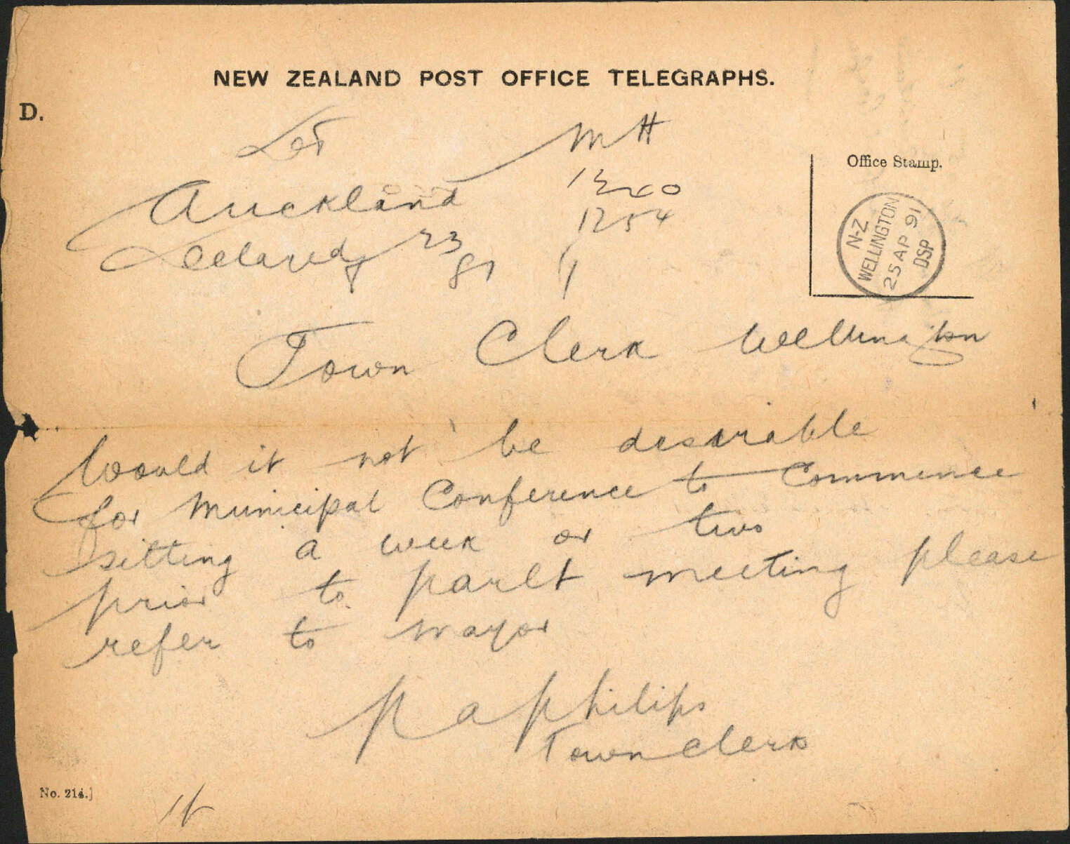 Municipal Conference - Town Clerk, Auckland
