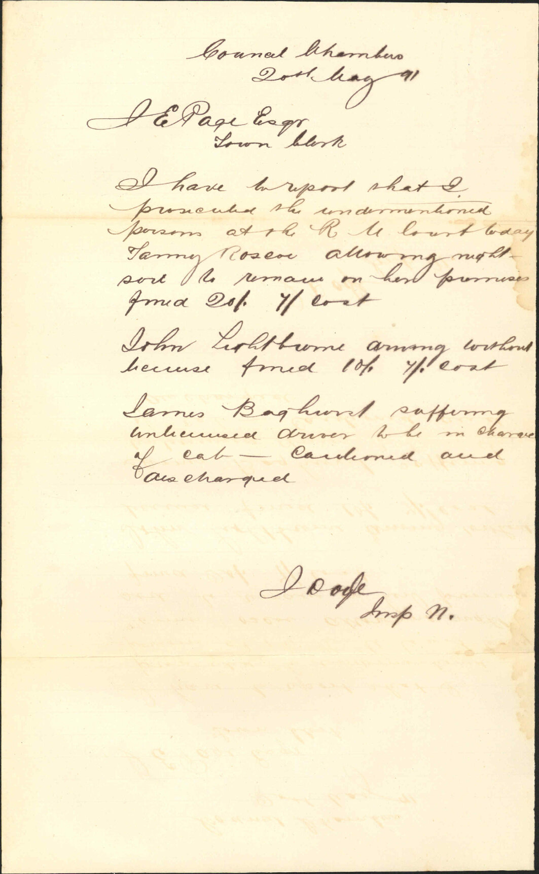 Report of prosecutions - Inspector of Nuisances