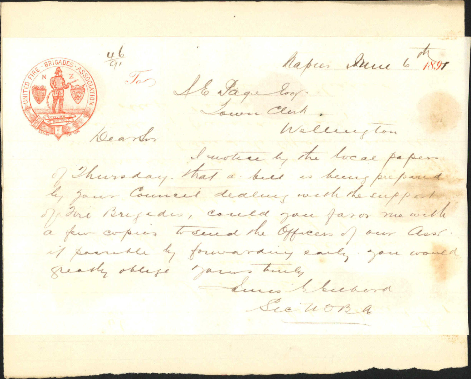 Fire Brigades Bill - United Fire Brigades Association, Napier