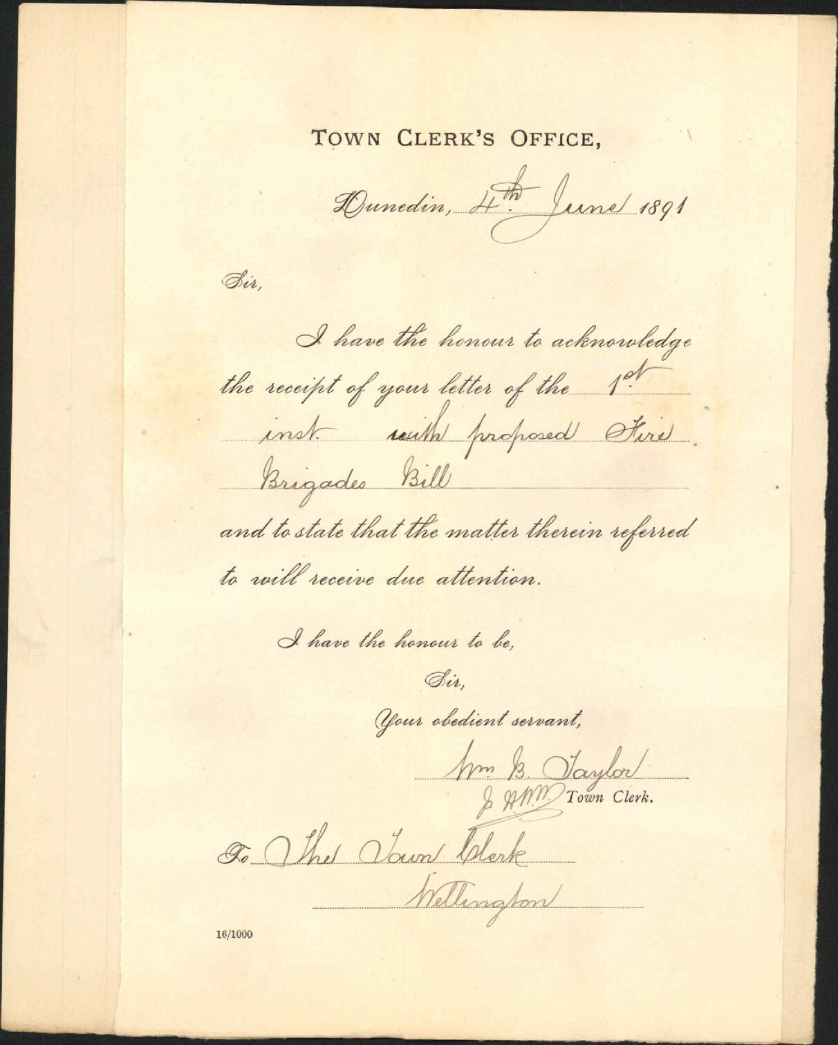 Fire Brigades Bill - Town Clerk, Dunedin
