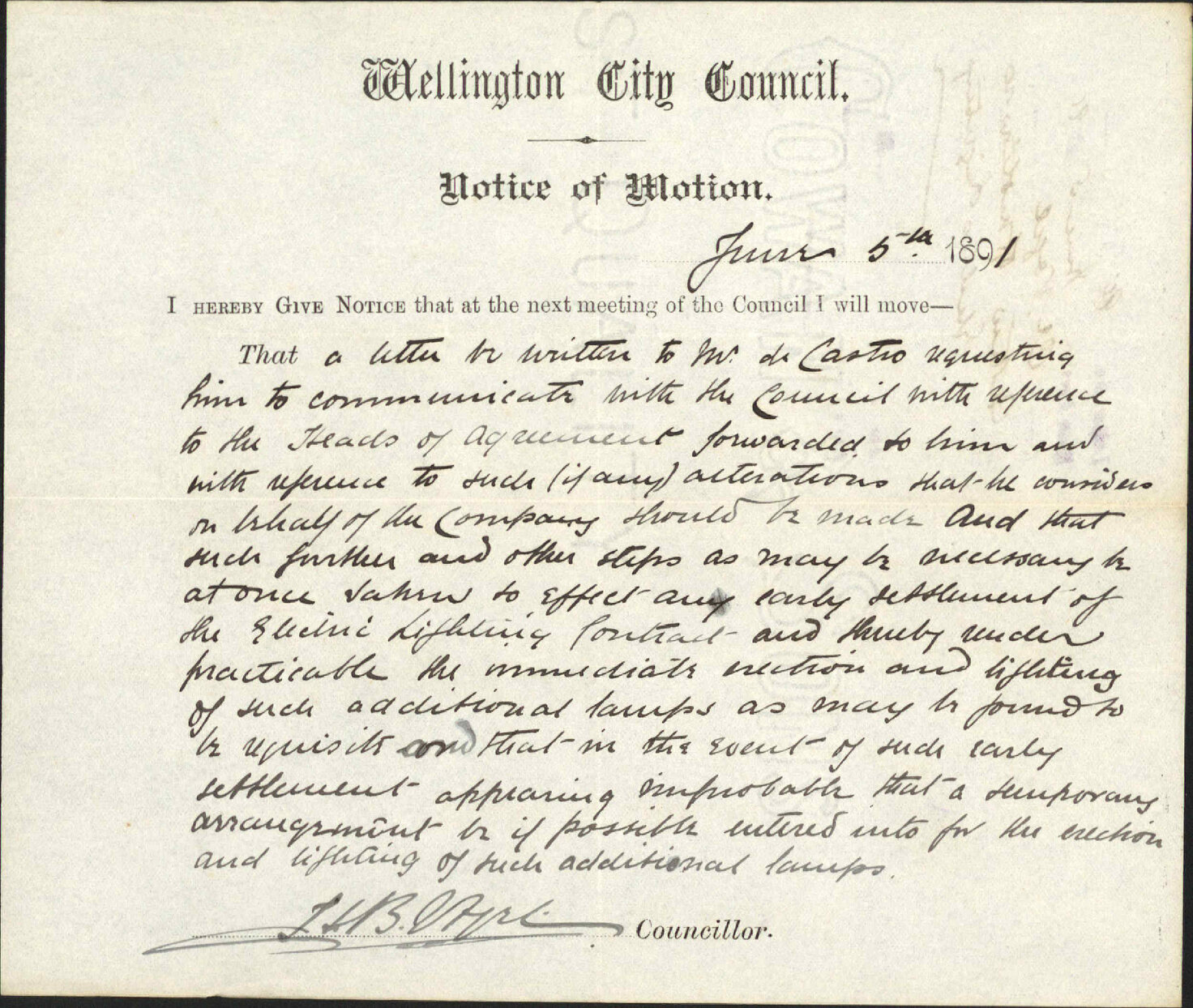 Notice of motion regarding electric lighting - Councillor Vogel