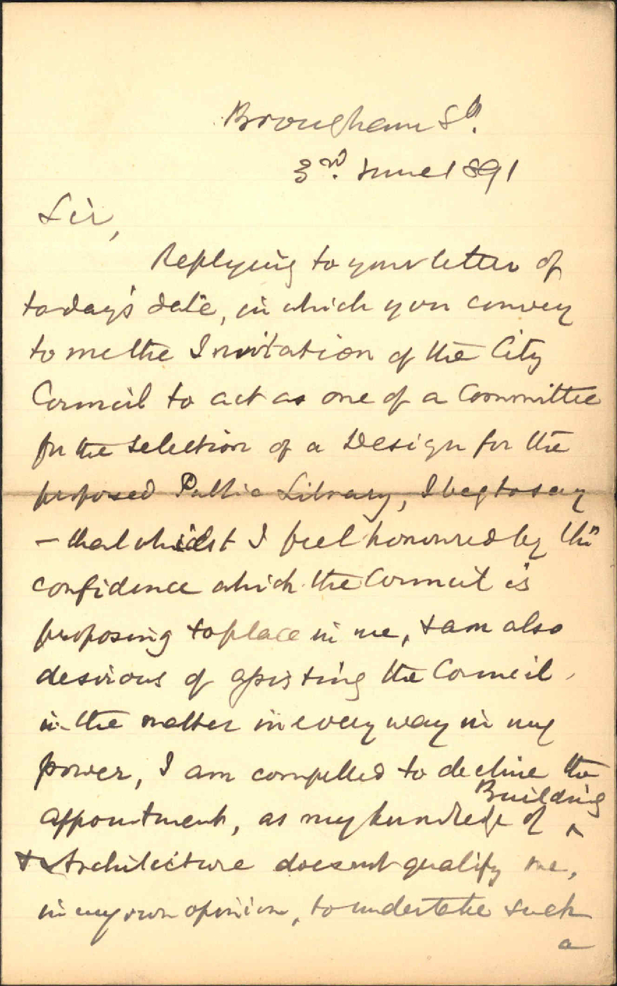 Design for public library - Mr Justice Richmond