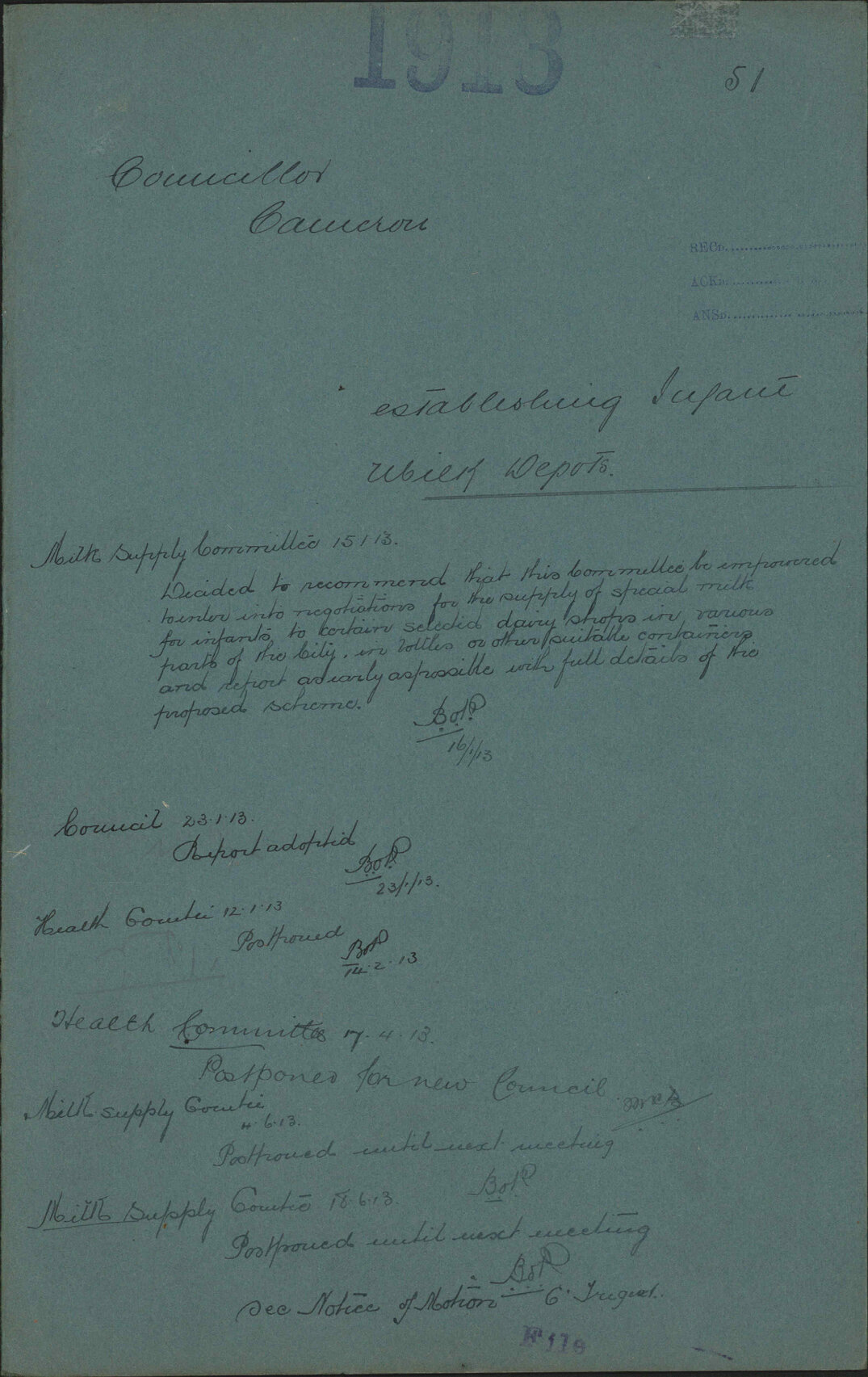 Establishing Infant Milk Depots - Councillor Cameron