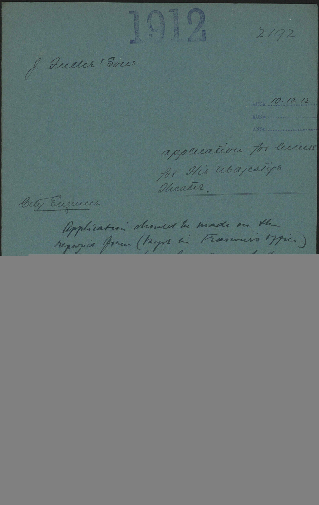 Application for license for His Majesty's Theatre - J Fuller and Sons