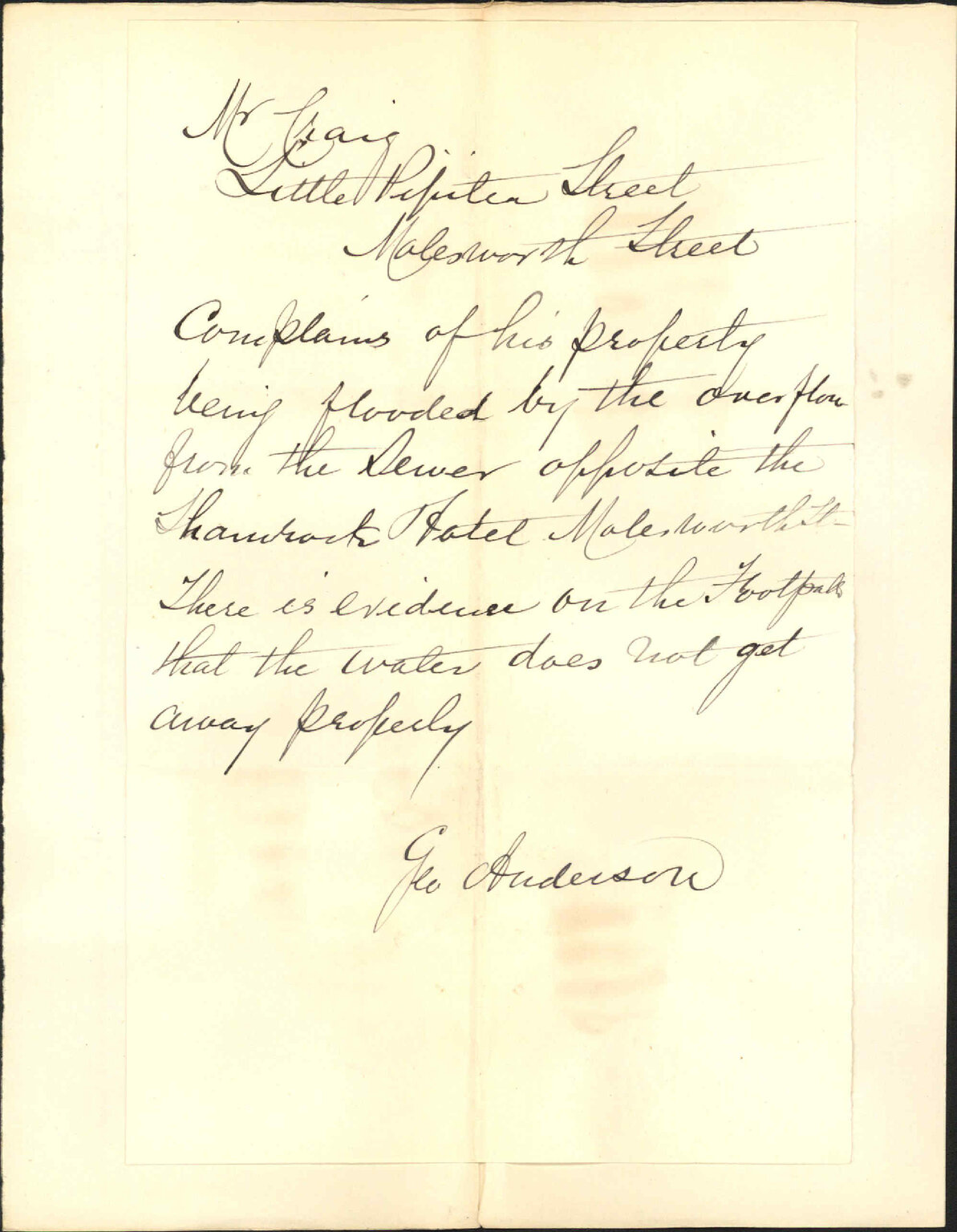 Nuisance opposite the Shamrock Hotel, Molesworth Street - Councillor Anderson