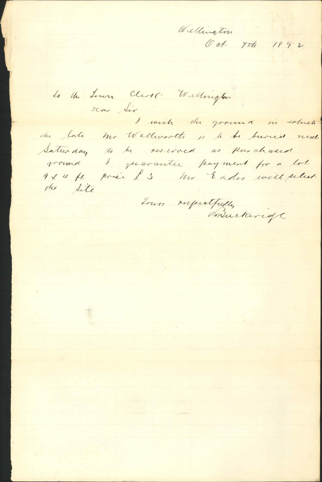 Land at cemetery - J W Buckeridge