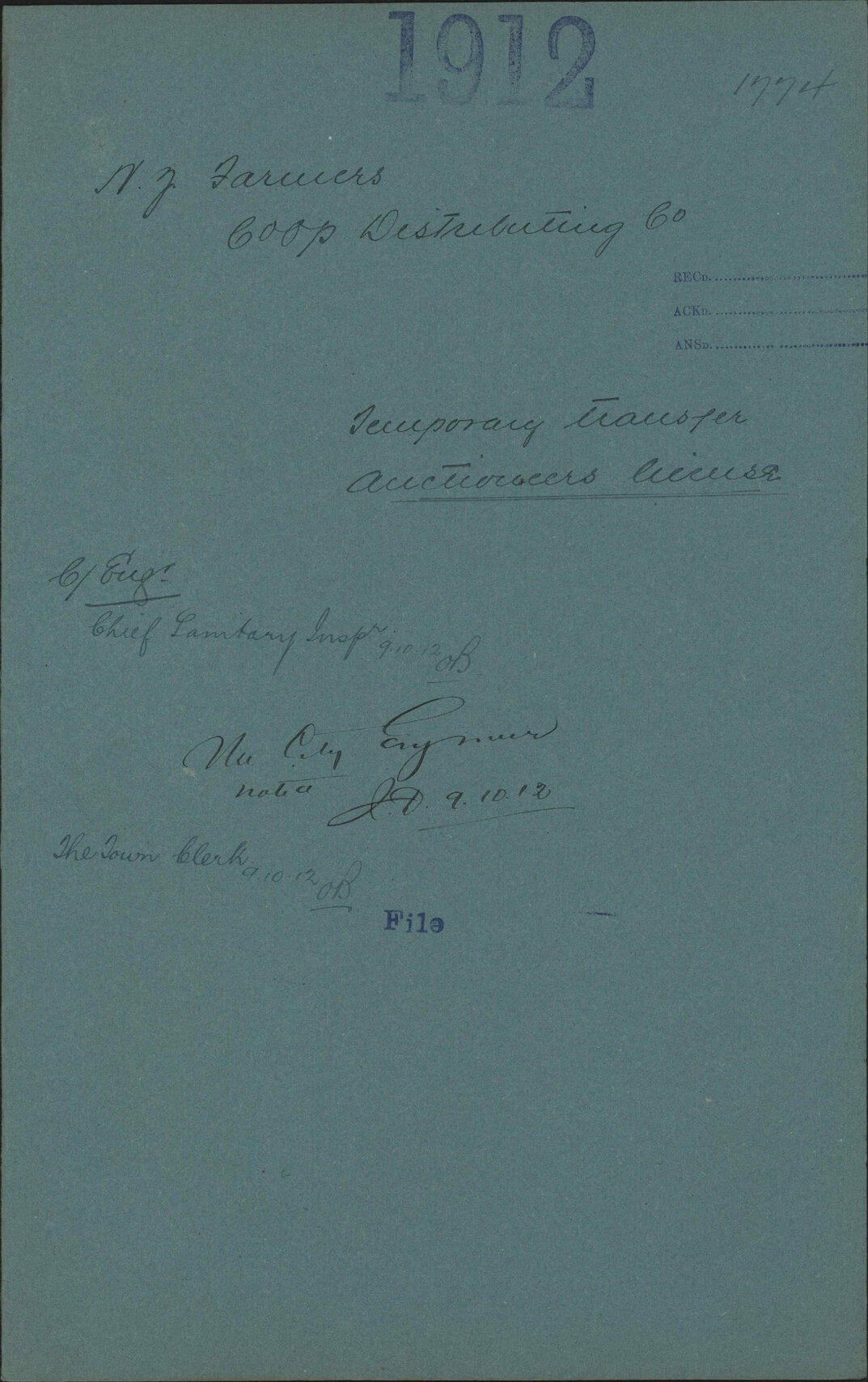 Temporary transfer of Auctioneer's license - New Zealand Farmers' Co-op Distributing Co