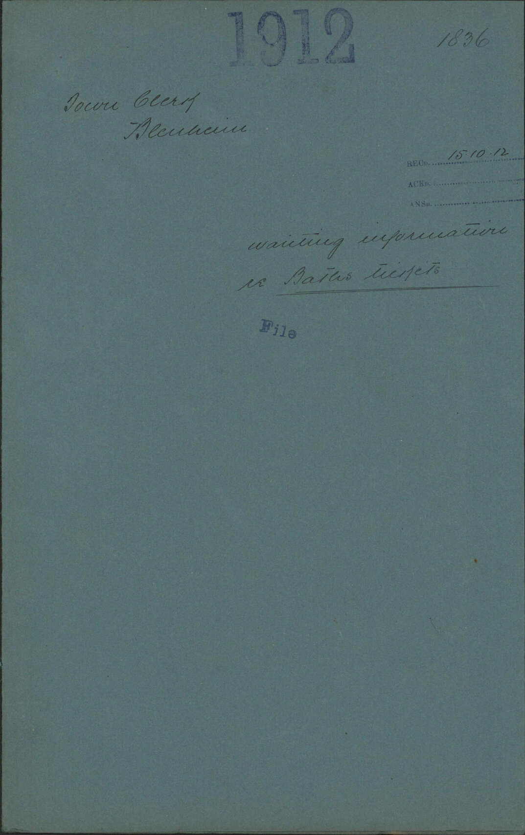 Wanting information re baths tickets - Town Clerk, Blenheim