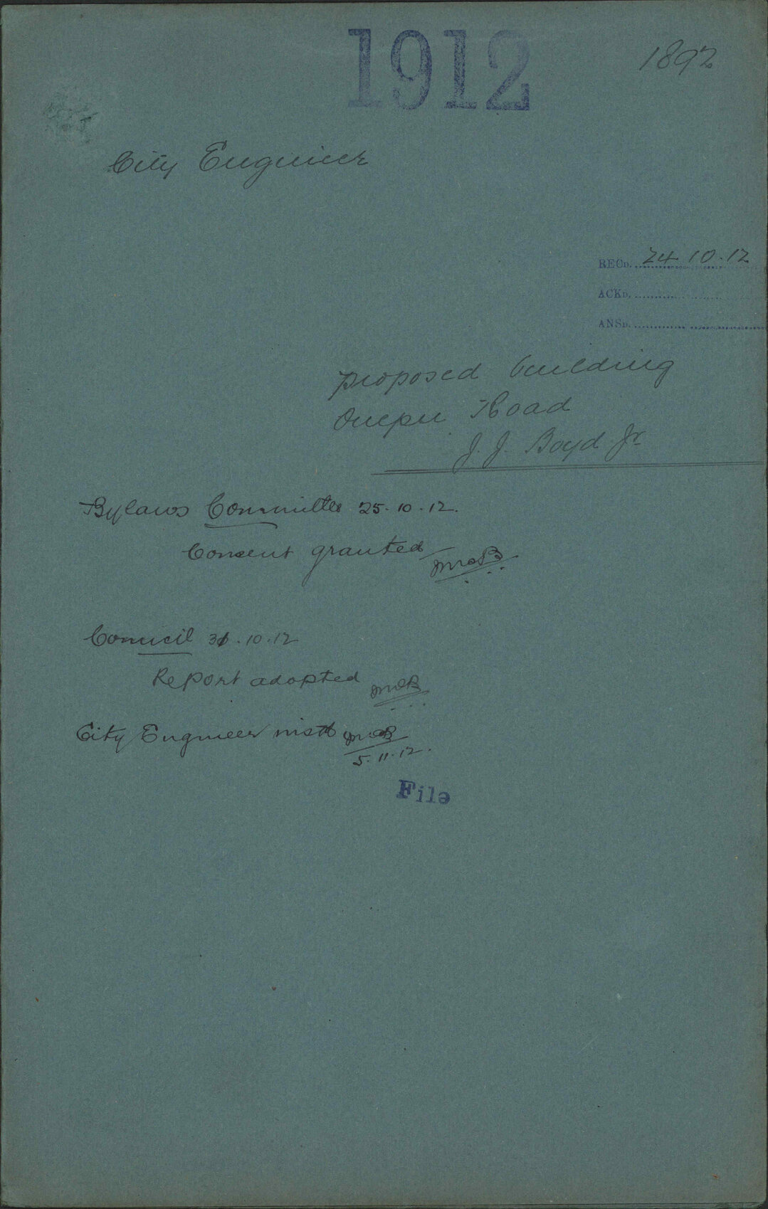 Proposed building, Onepu Road, J J Boyd Jnr - City Engineer
