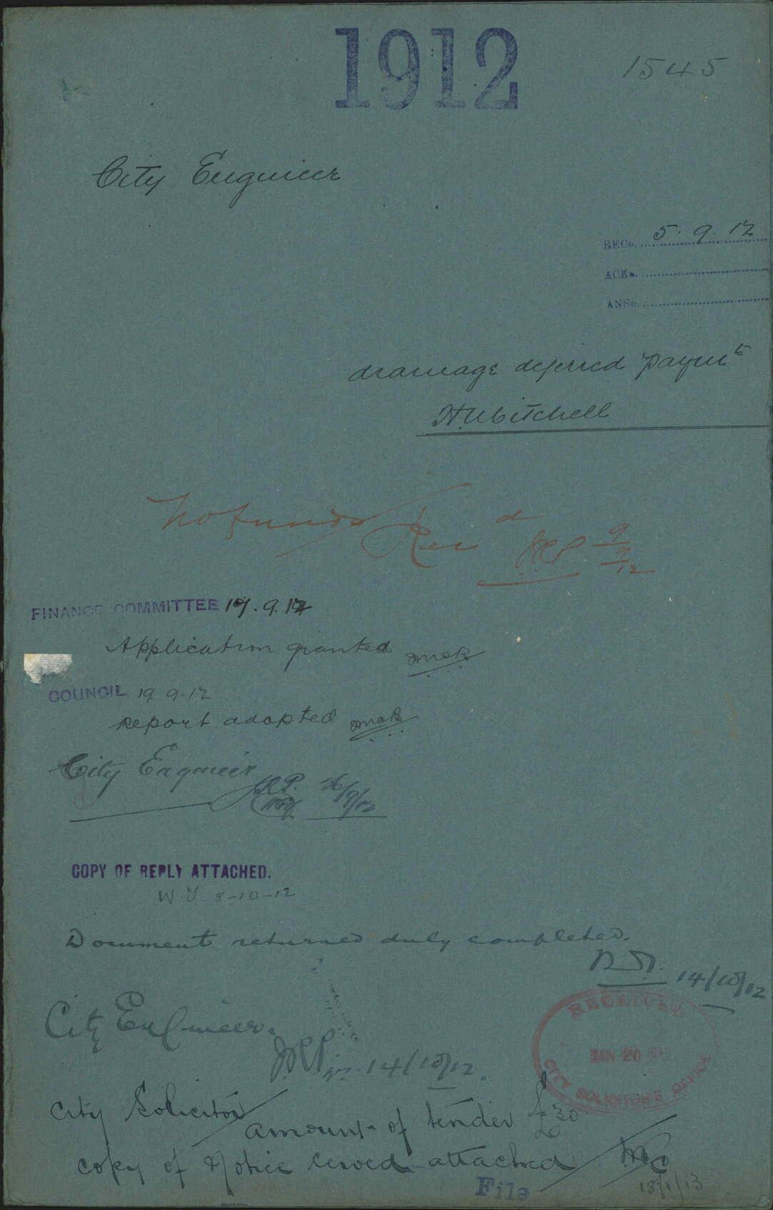 Drainage, deferred payment, H Mitchell - City Engineer