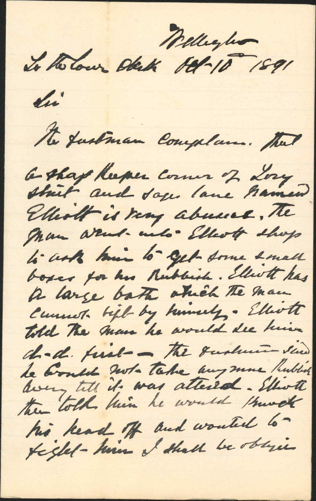Complaint regarding H Elliot - G H Baylis