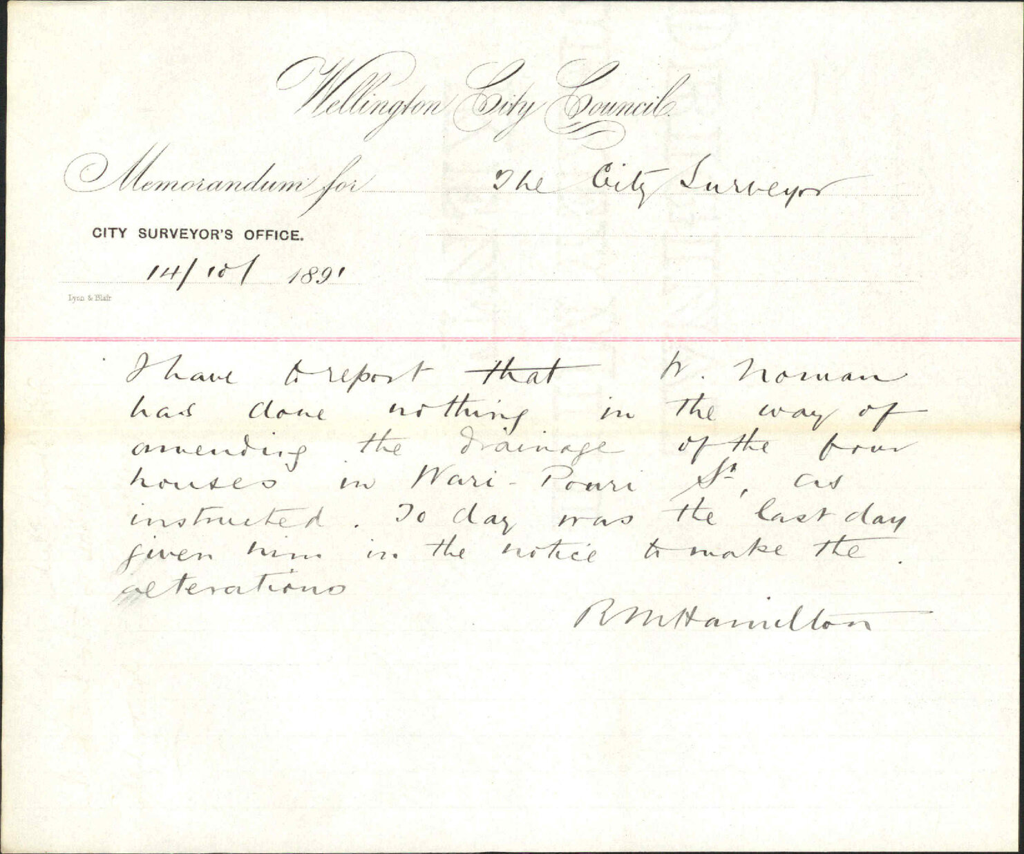 J W Noman's water closets - City Surveyor