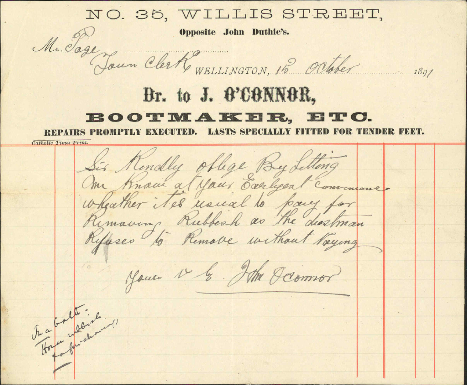 Removal of rubbish - J O'Connor