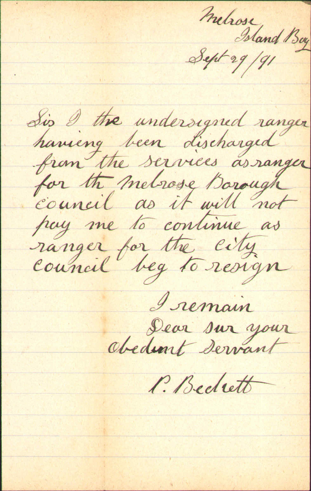 Resigning post as ranger - P Beckett