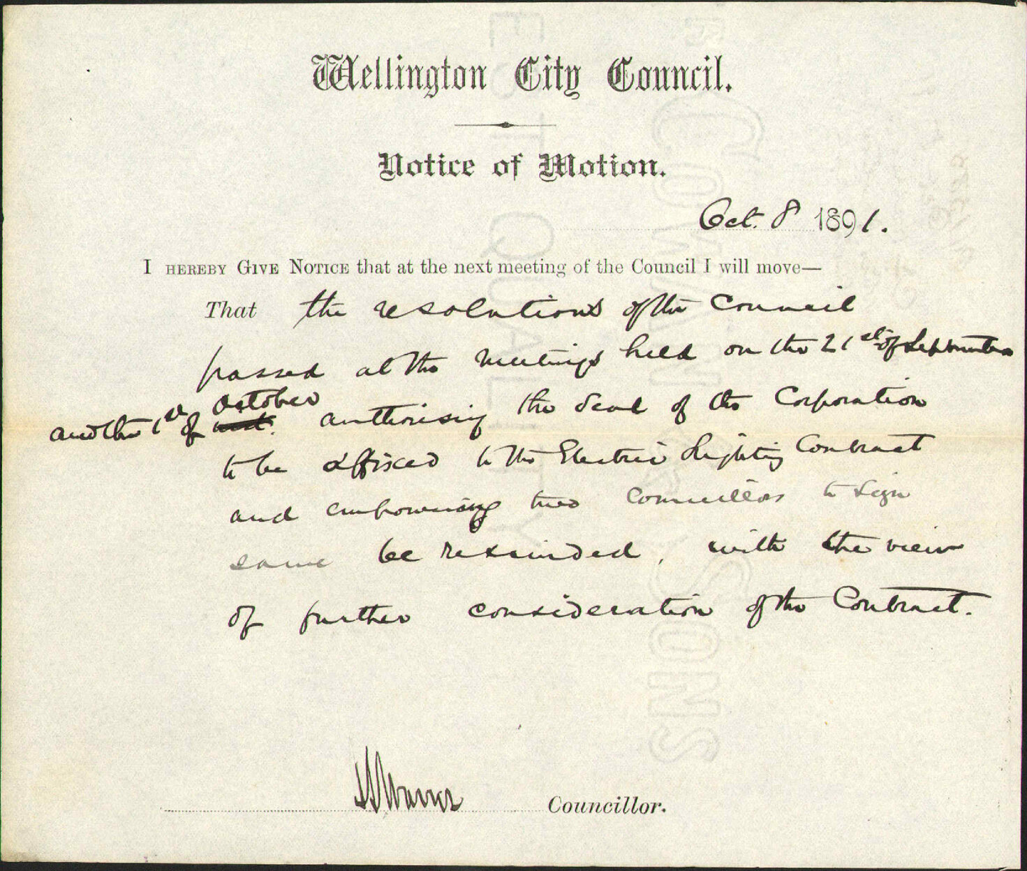 Notice of motion regarding electric lighting contract - Councillor Harris