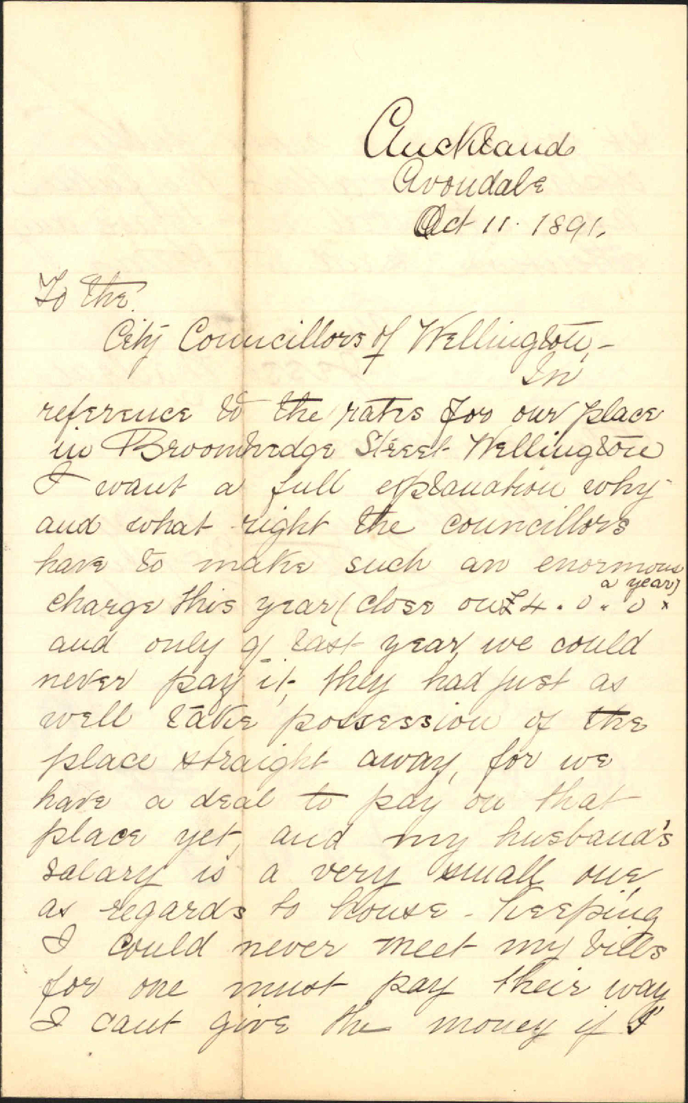 Her account for rates - Mrs Macleay, Auckland