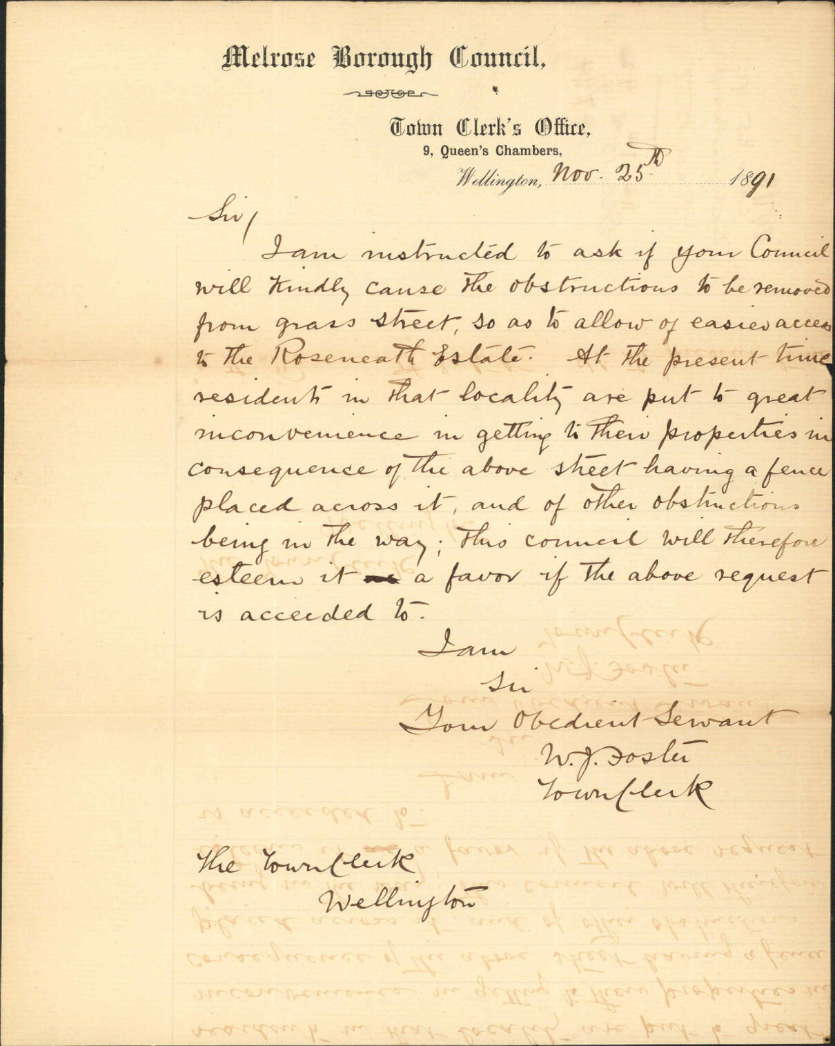Continuing on telegraph poles - Town Clerk Auckland