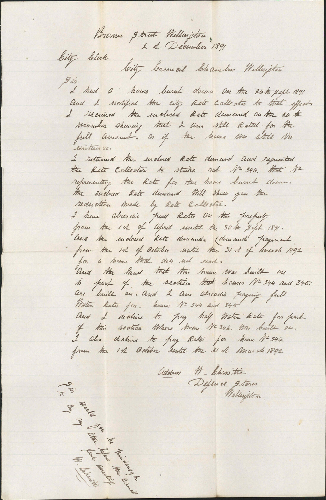 Rates on a house burnt down - Walter Christie
