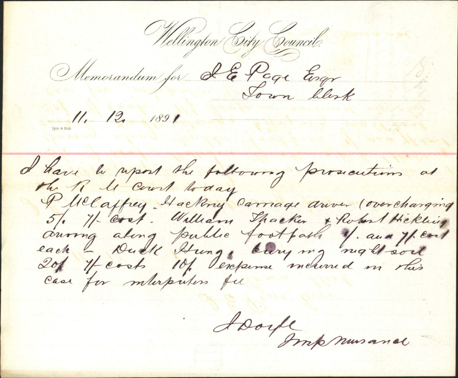 Prosecutions - Inspector of Nuisances