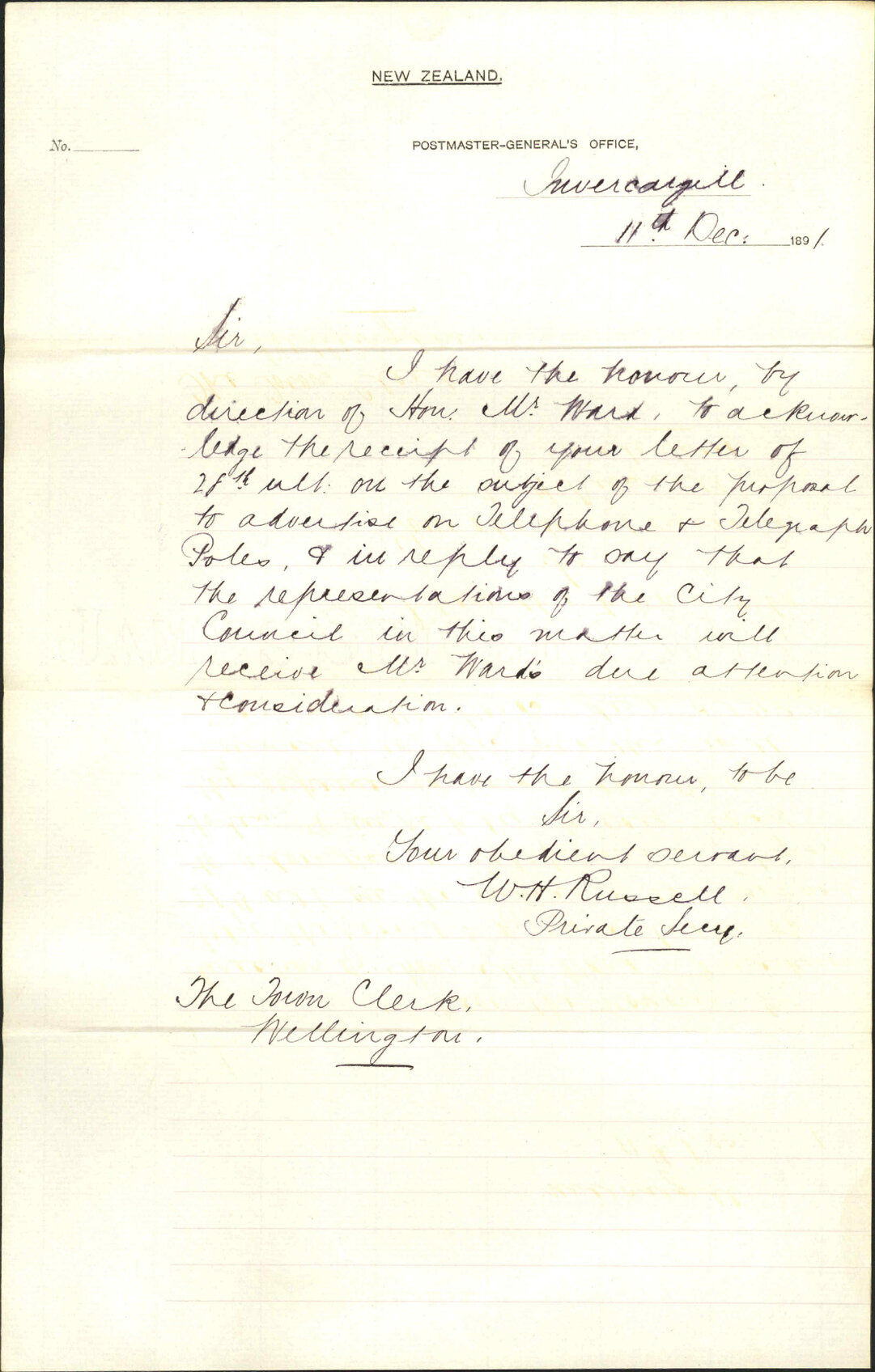 Advertising on telegraph posts - Postmaster General