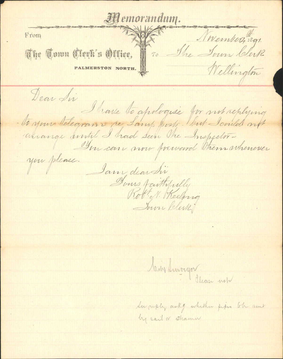 Further regarding lamp posts - Town Clerk, Palmerston North
