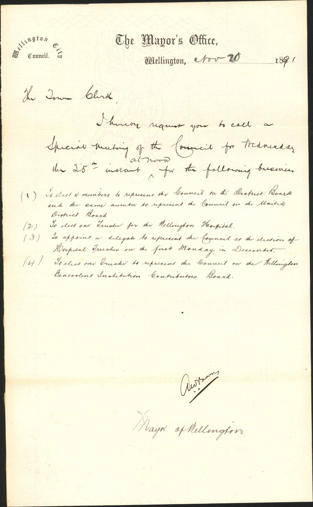 Requisition for special meeting on the 25th - The Mayor