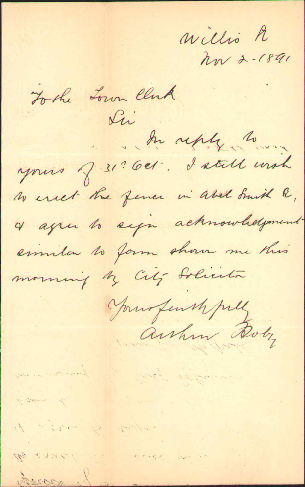 Further regarding fence in Abel Smith Street - Arthur Hoby