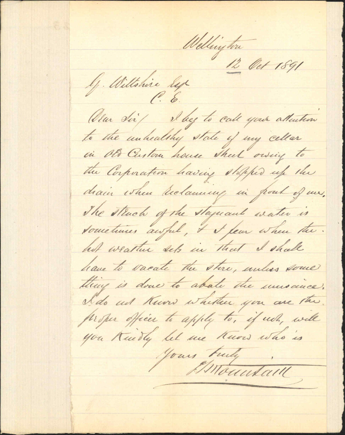 His cellar at old Custom House Street - E J Mountain