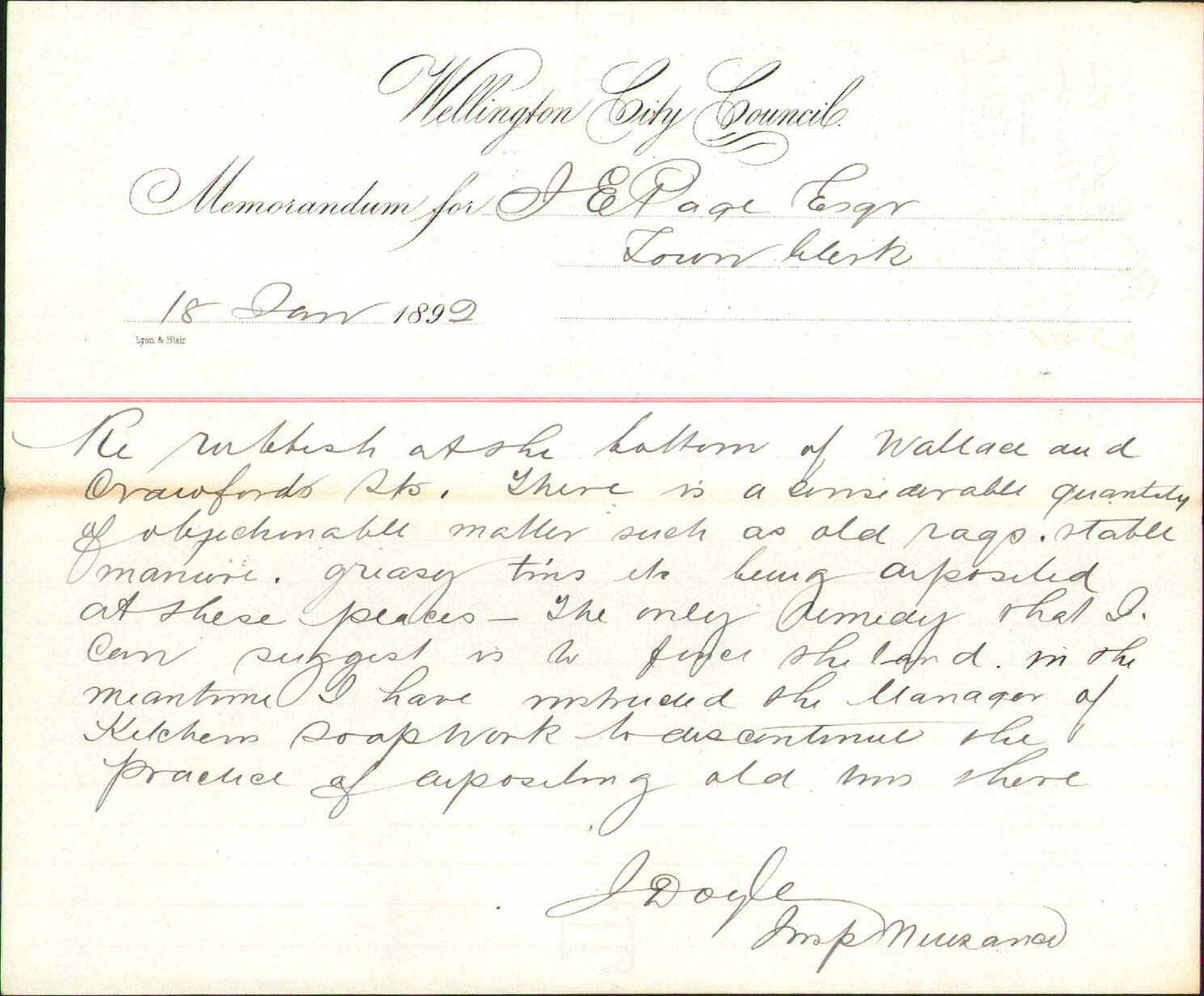Deposit of refuse at Wright Street - Inspector of Nuisances