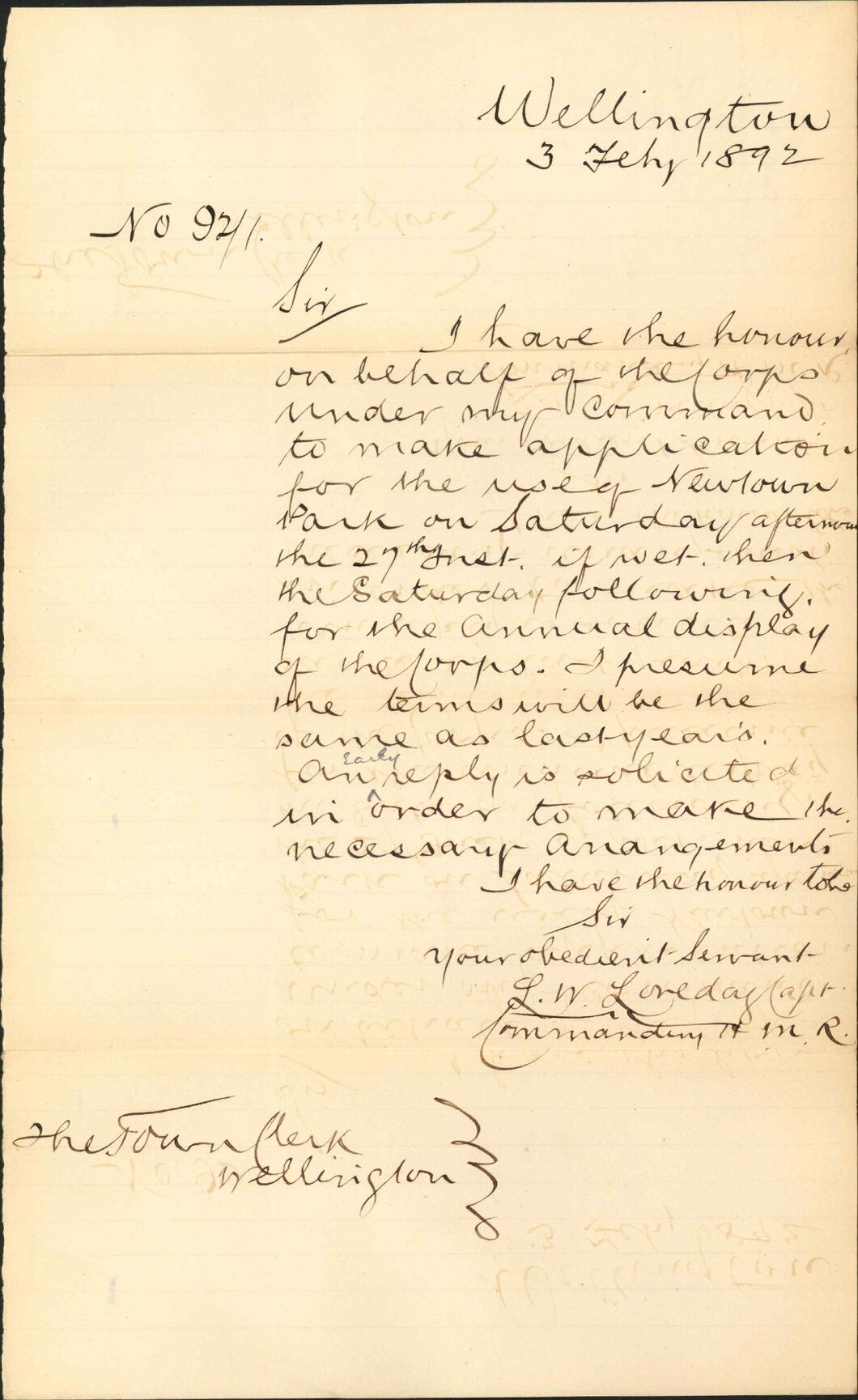 Asking use of Newtown Park - Herataunga Mounted Rifles