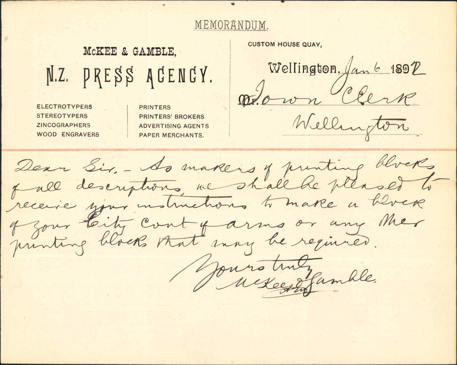Asking for printing work - McKee and Gamble