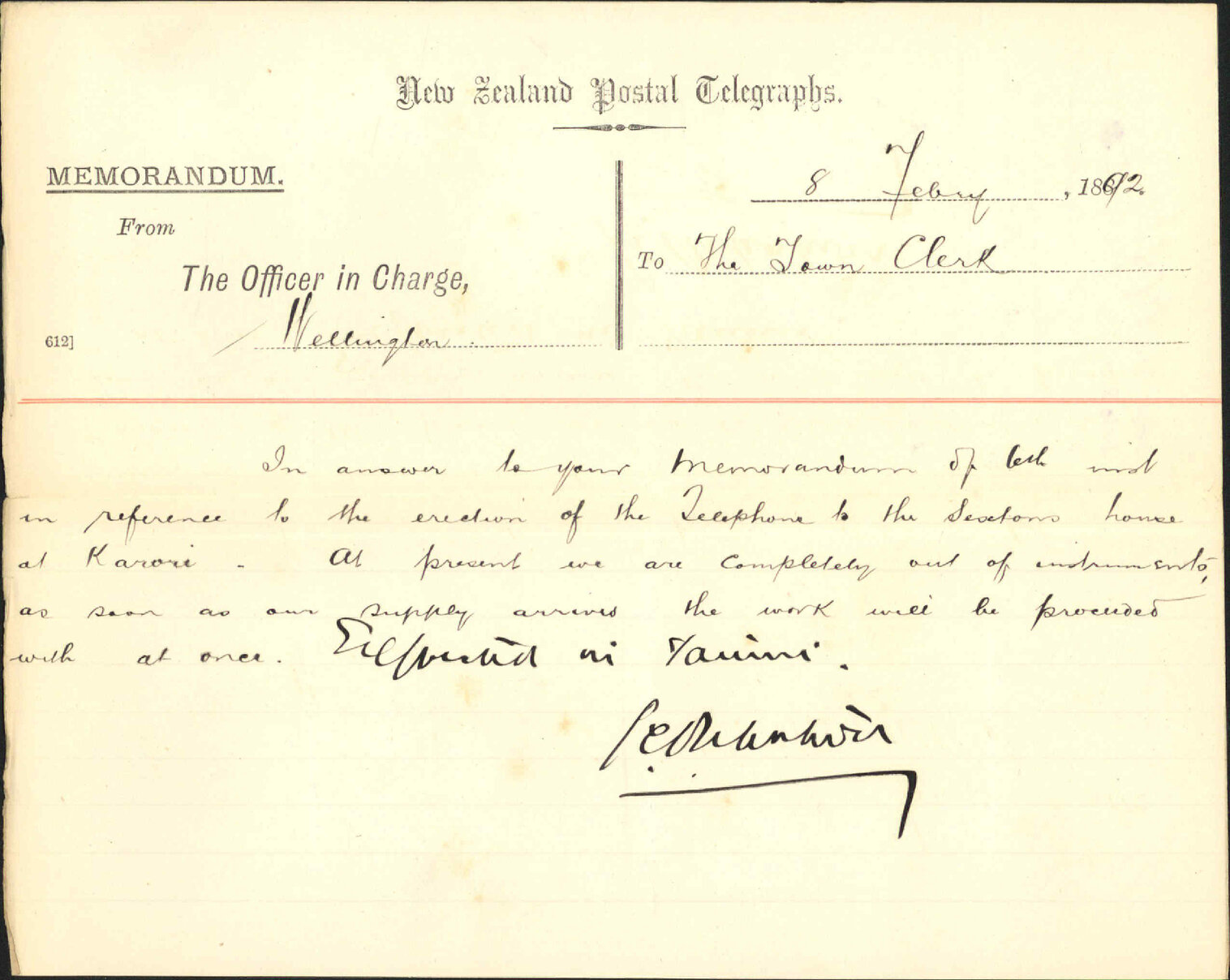 Telephone at Karori Cemetery - Post Office and Telegraph Department